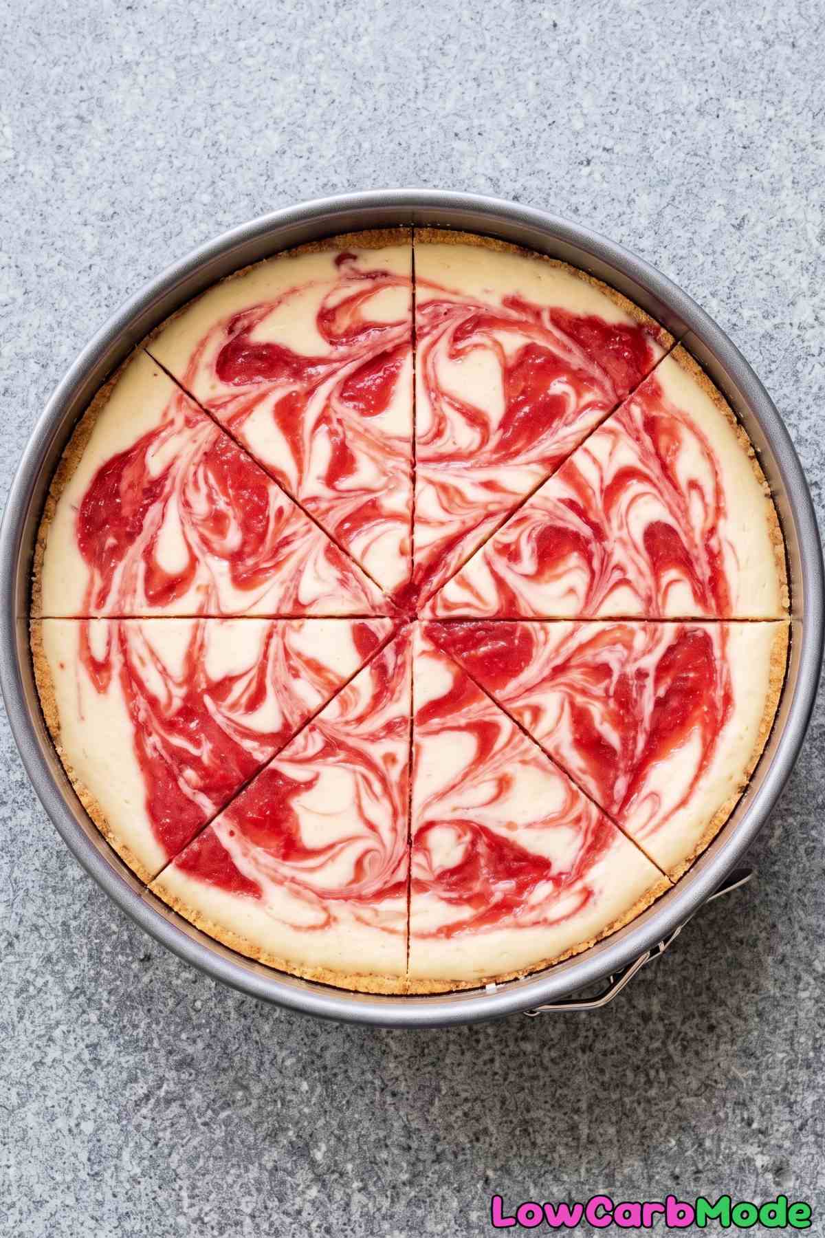 Keto strawberry swirl cottage cheesecake
