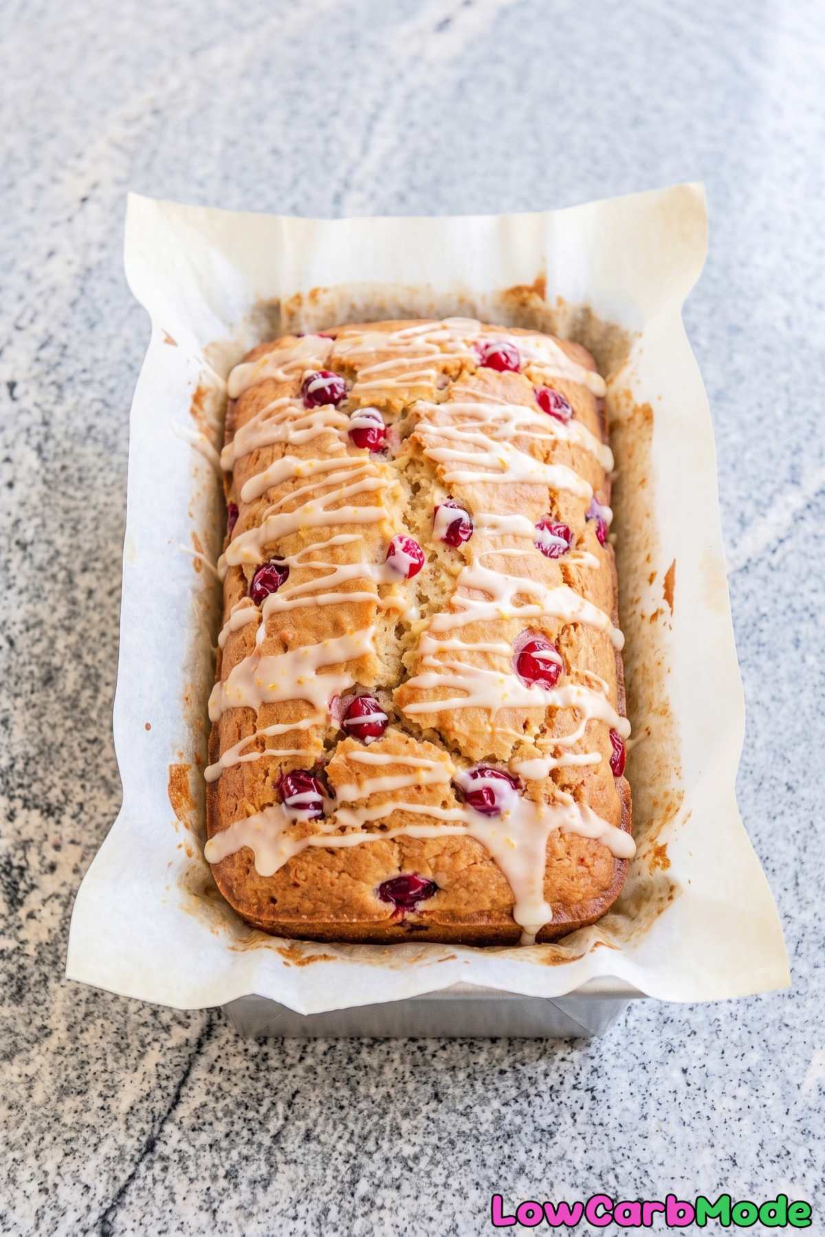 Low carb orange loaf with tart cranberries
