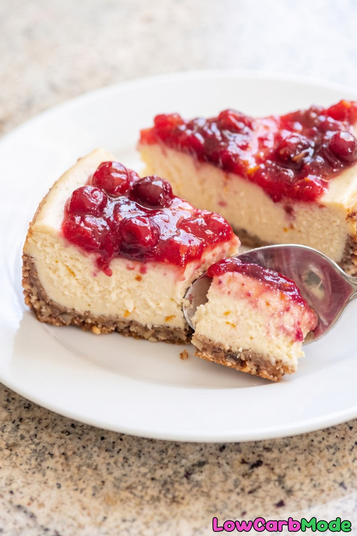 Smooth keto cranberry orange cheesecake