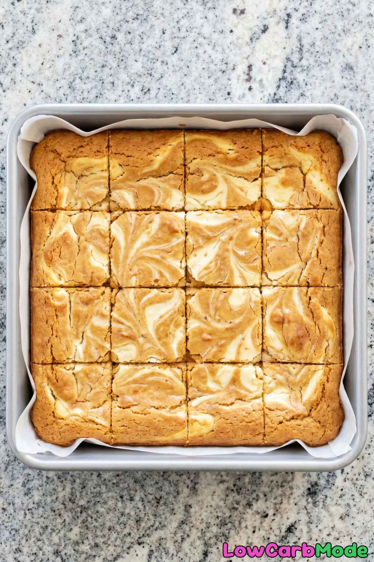 warm keto blondies with creamy swirl