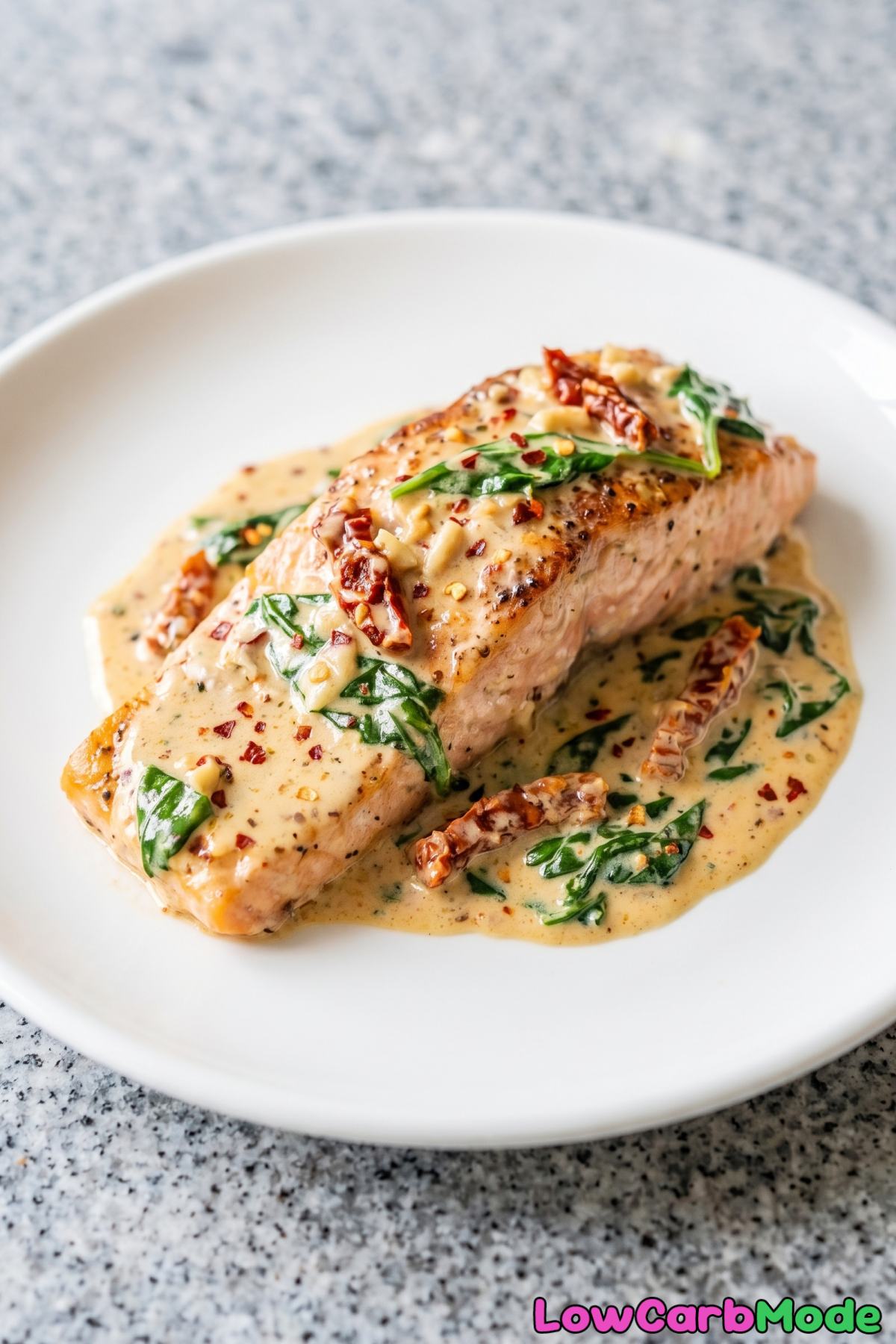 Keto creamy Tuscan salmon dinner