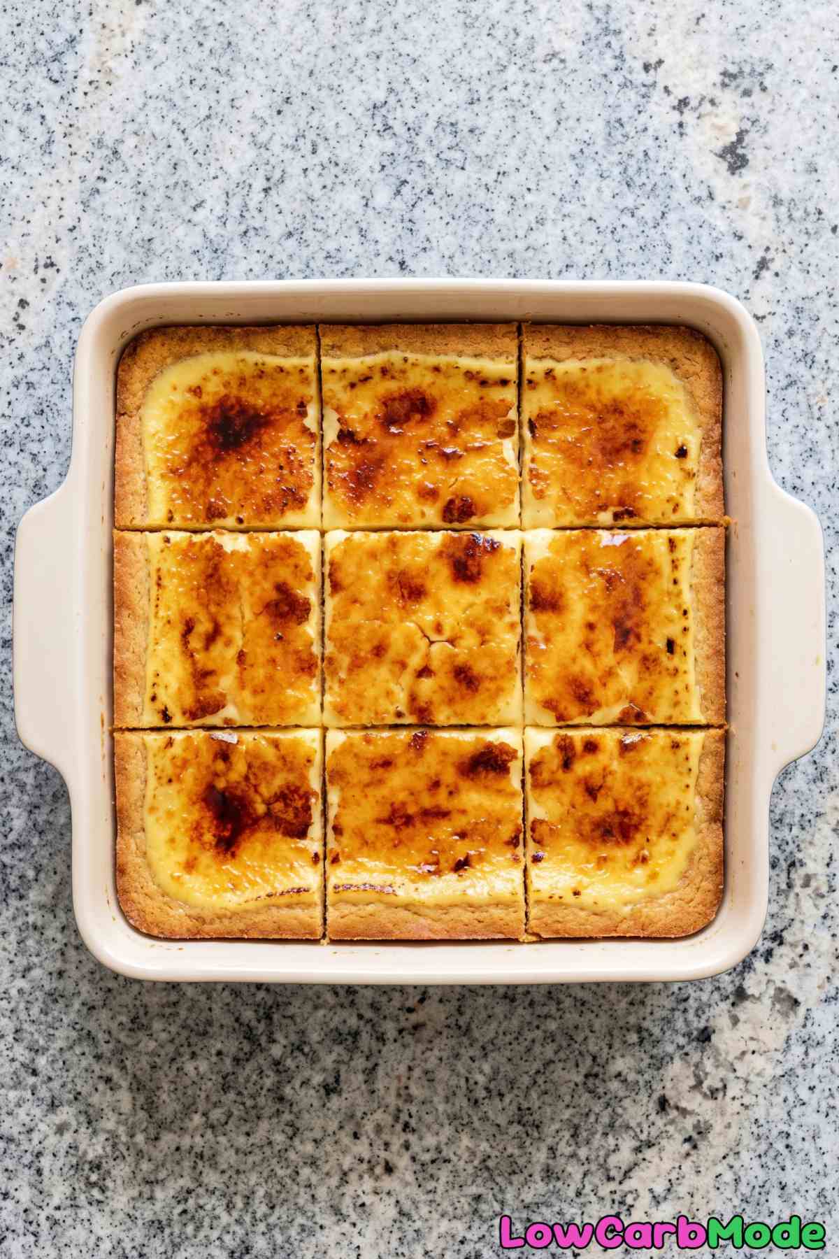 Stack of keto creme brulee blondies