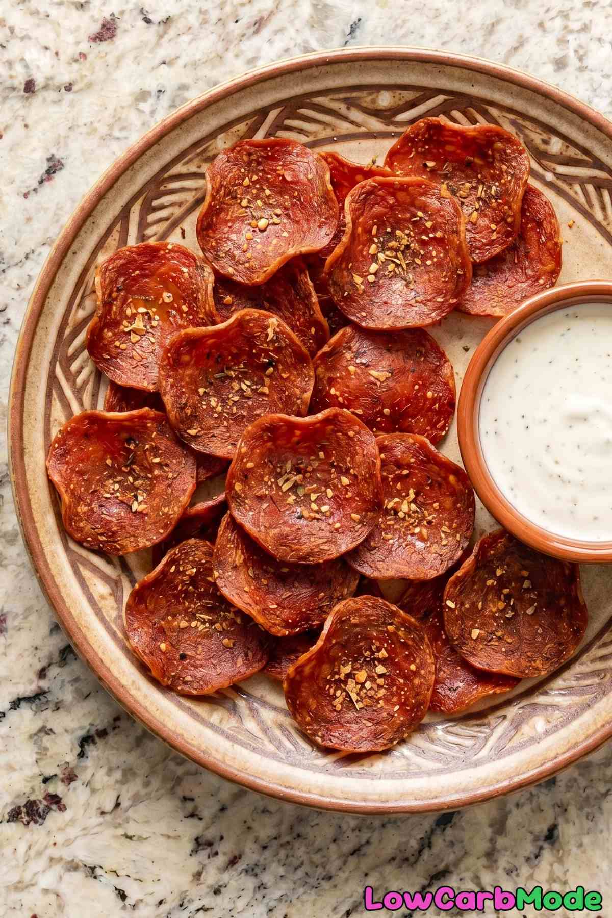 Homemade keto crispy pepperoni chips