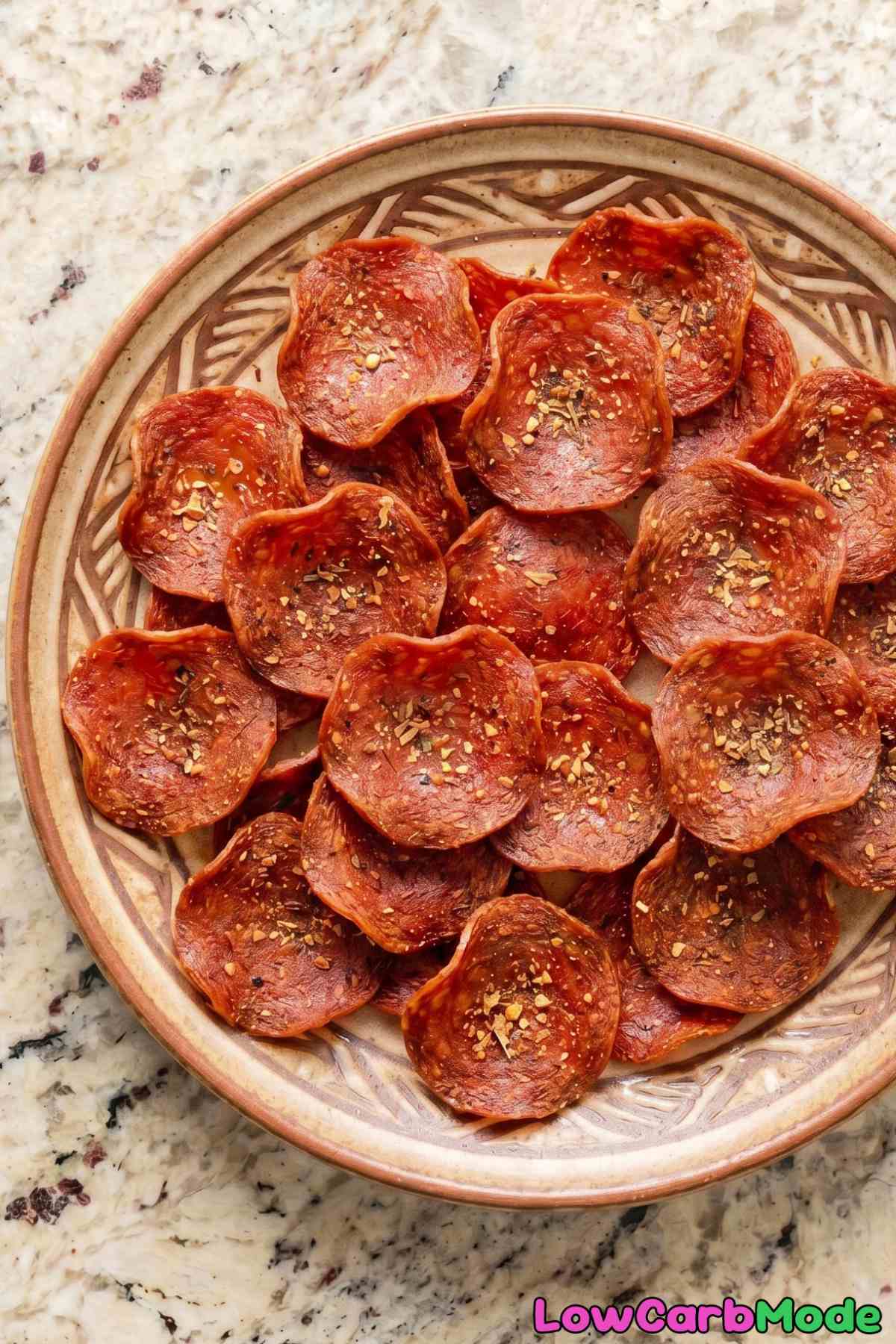Savory keto crispy pepperoni chips snack