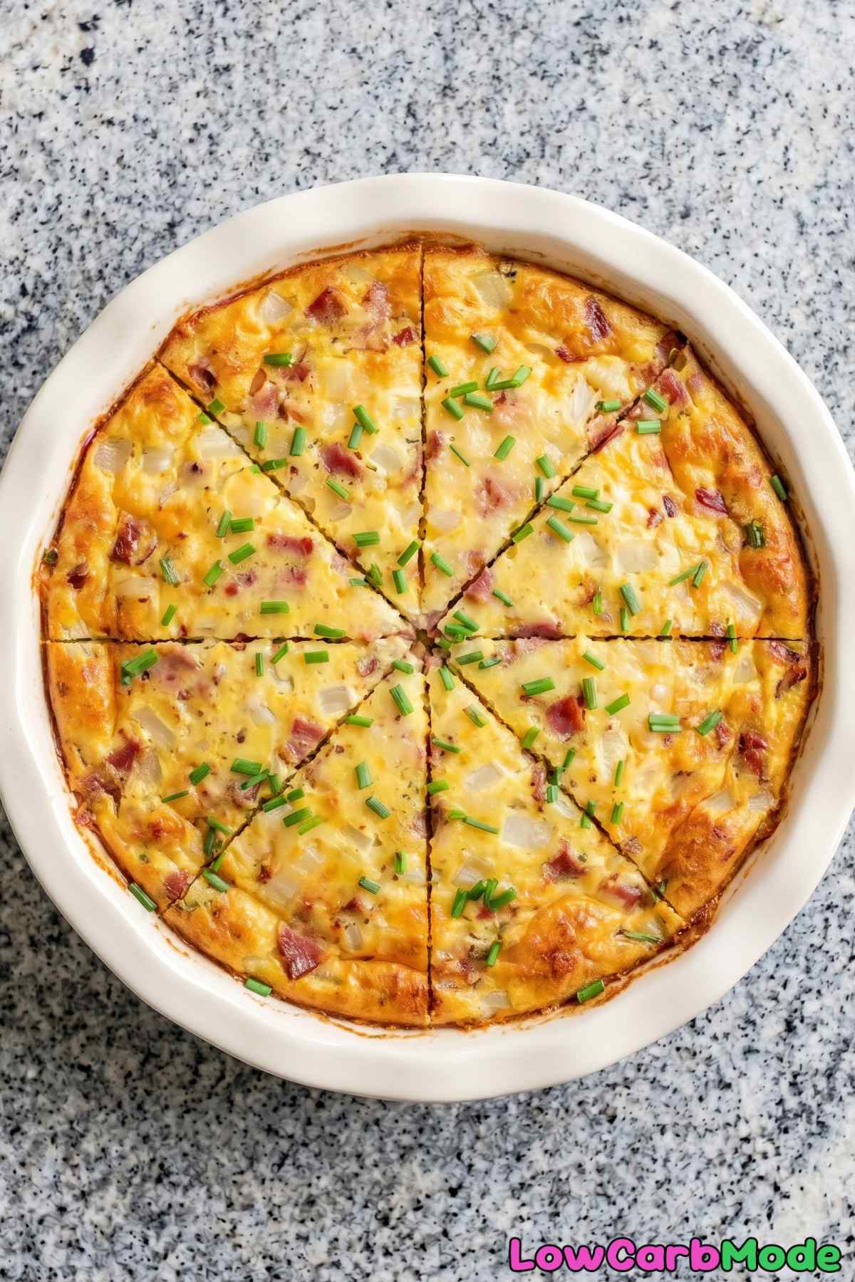 Homemade crustless quiche Lorraine dish