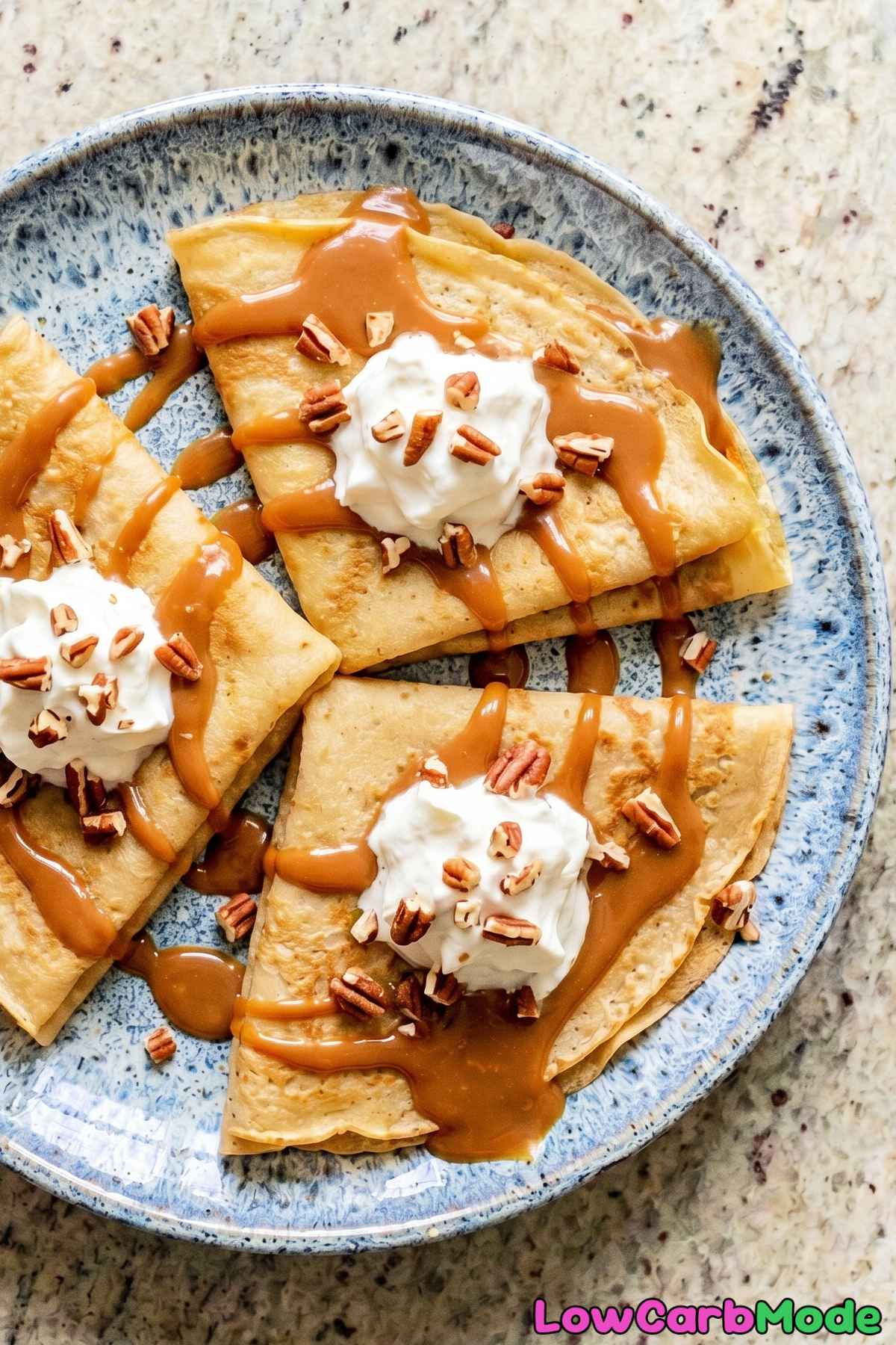 Warm keto dulce de leche crepes served