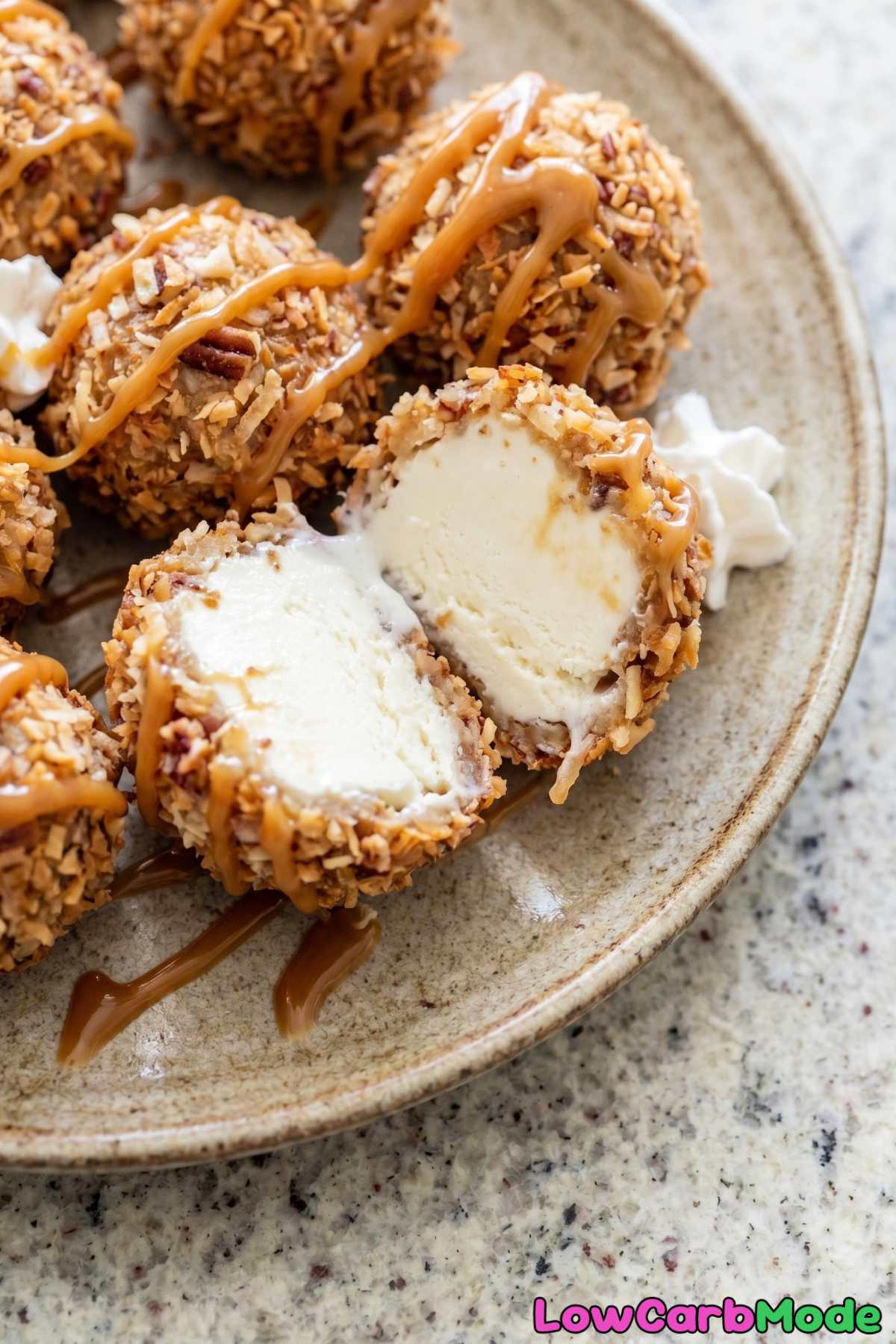 Easy keto fried ice cream bites on a plate