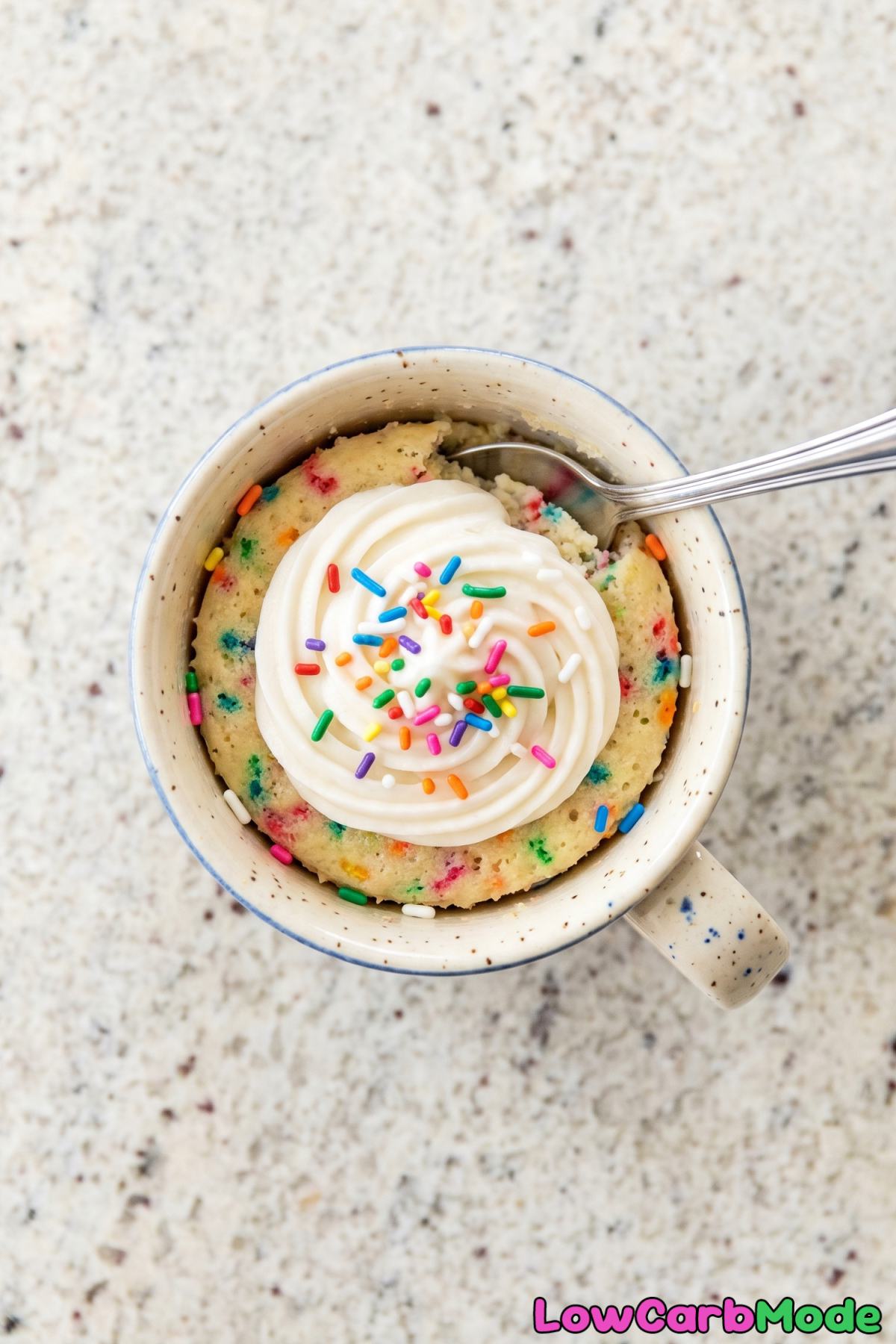 Easy keto funfetti mug cake ready