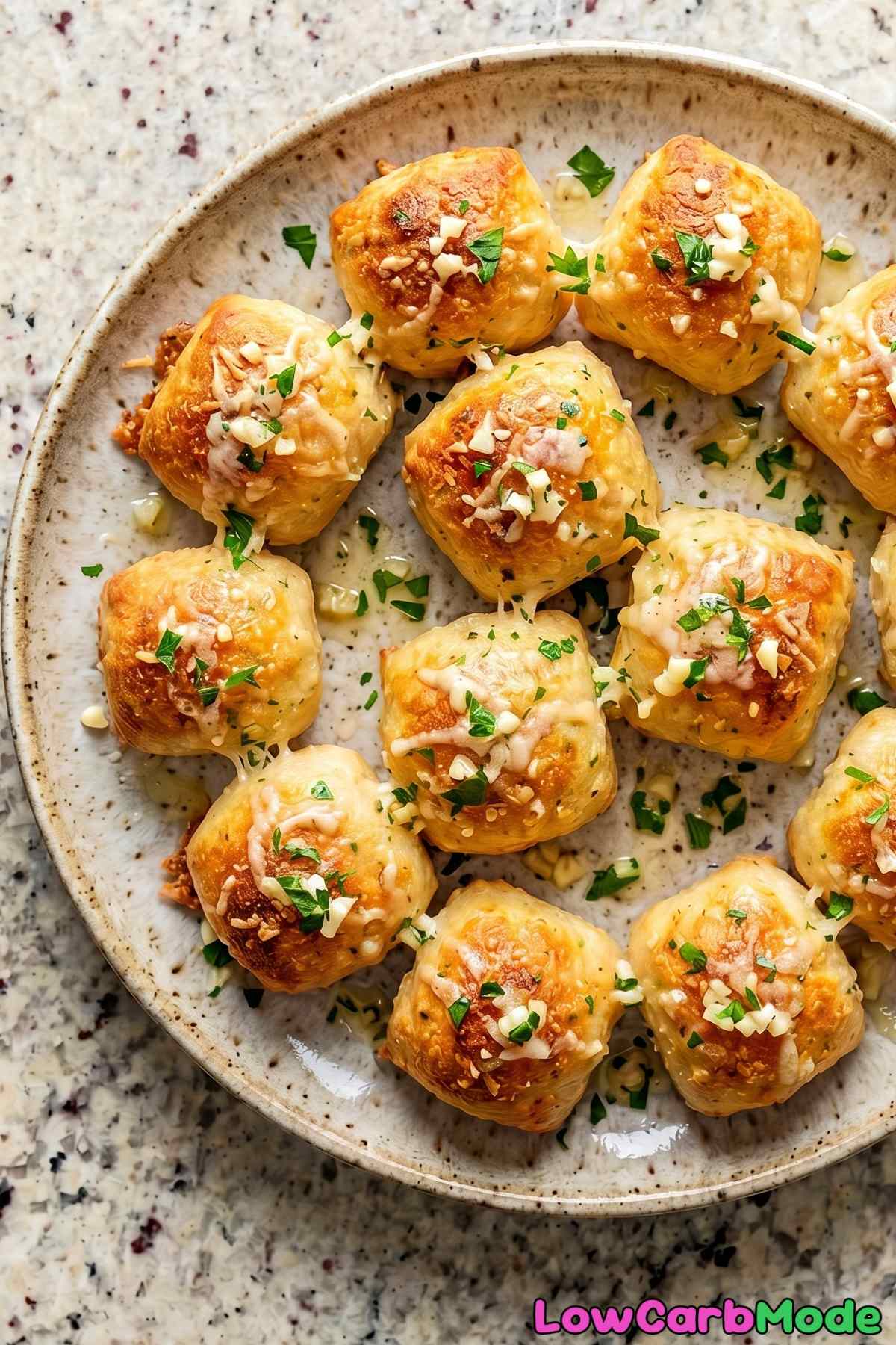 Fluffy keto garlic bread bites served warm