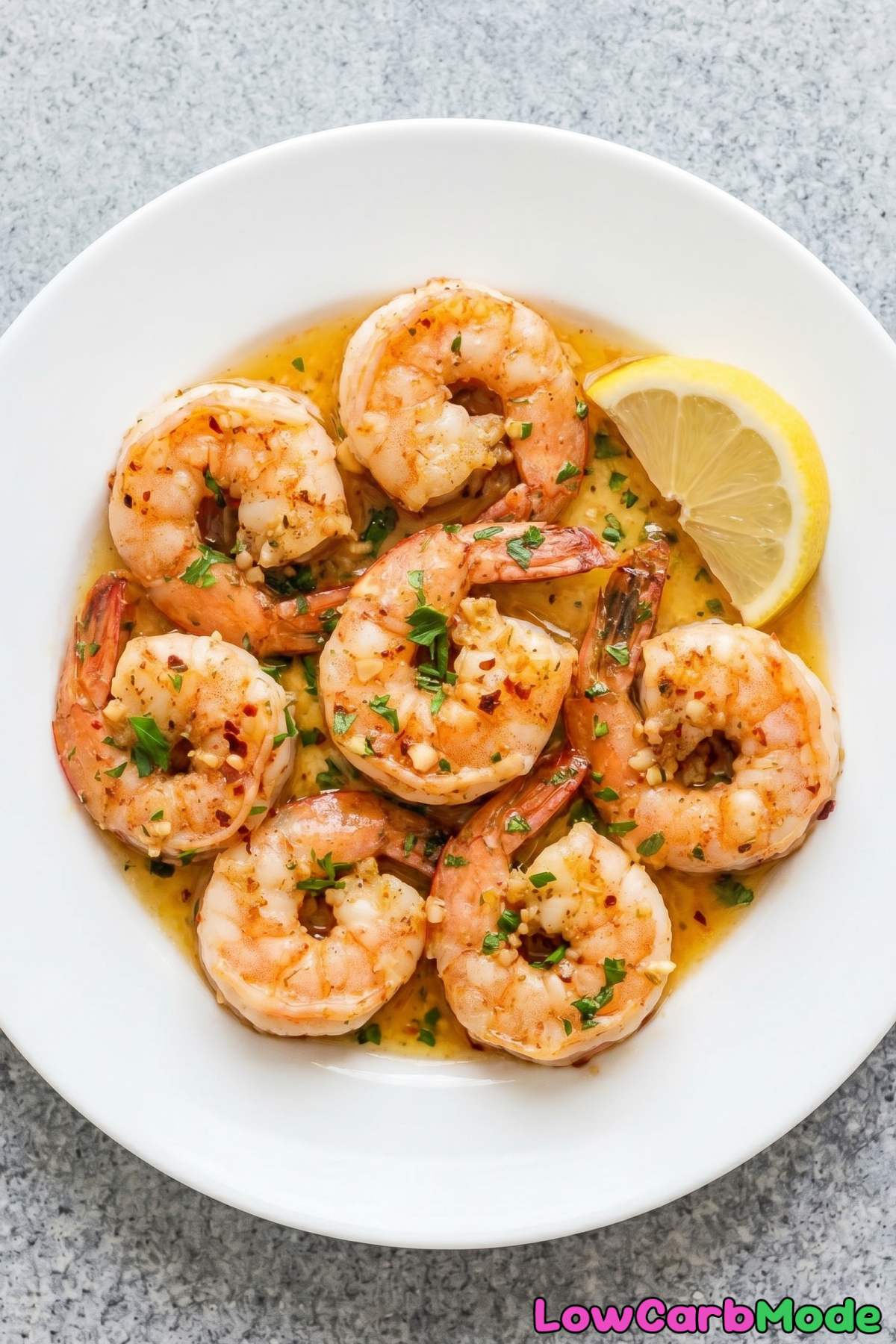 Savory keto garlic butter shrimp close up