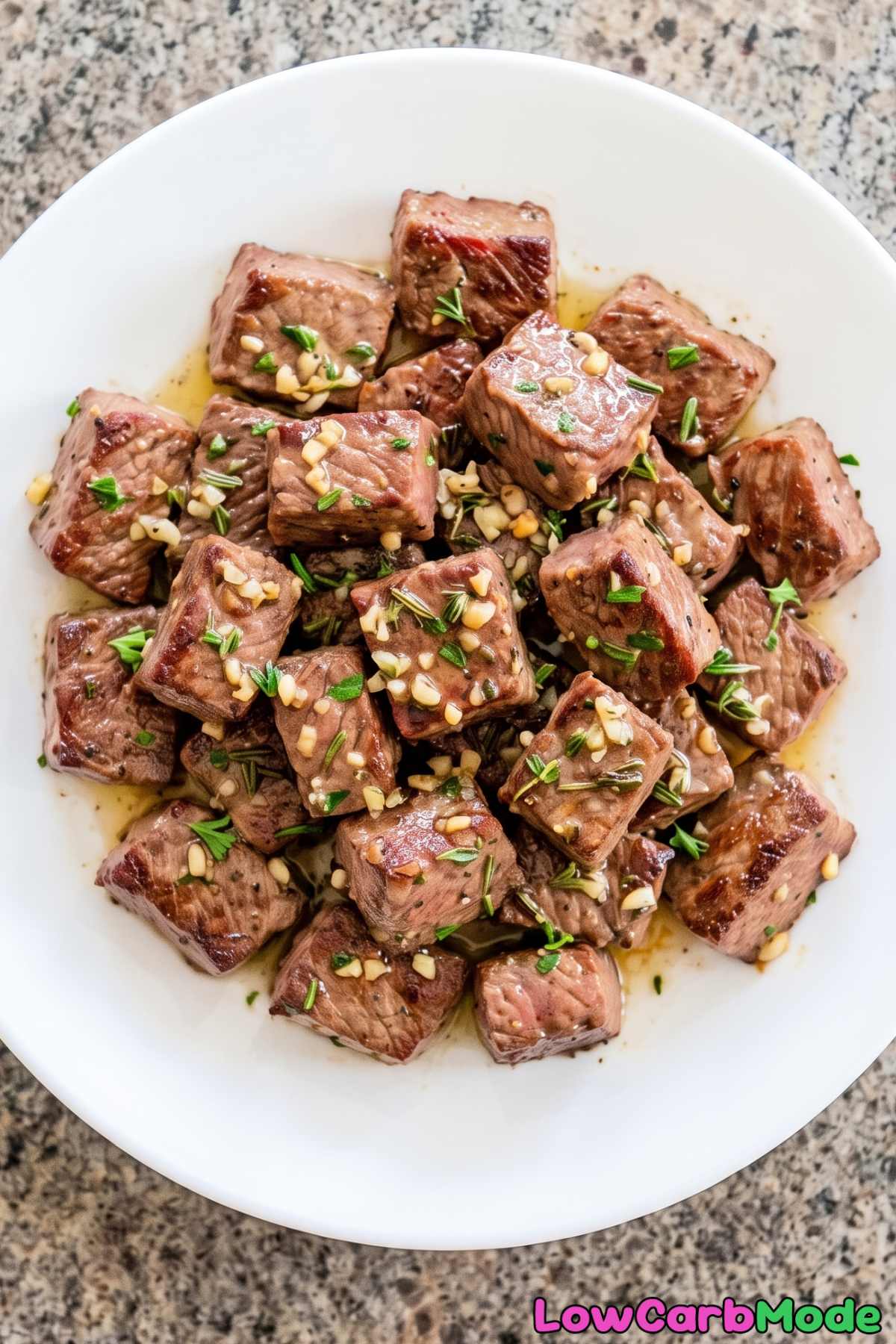 golden keto steak bites in garlic butter