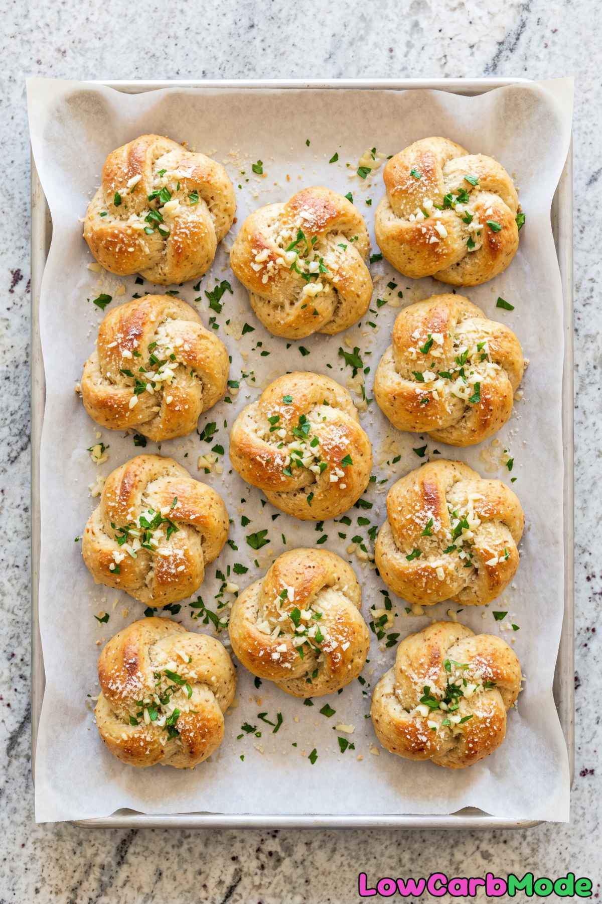 Tender keto garlic knots with garlic butter