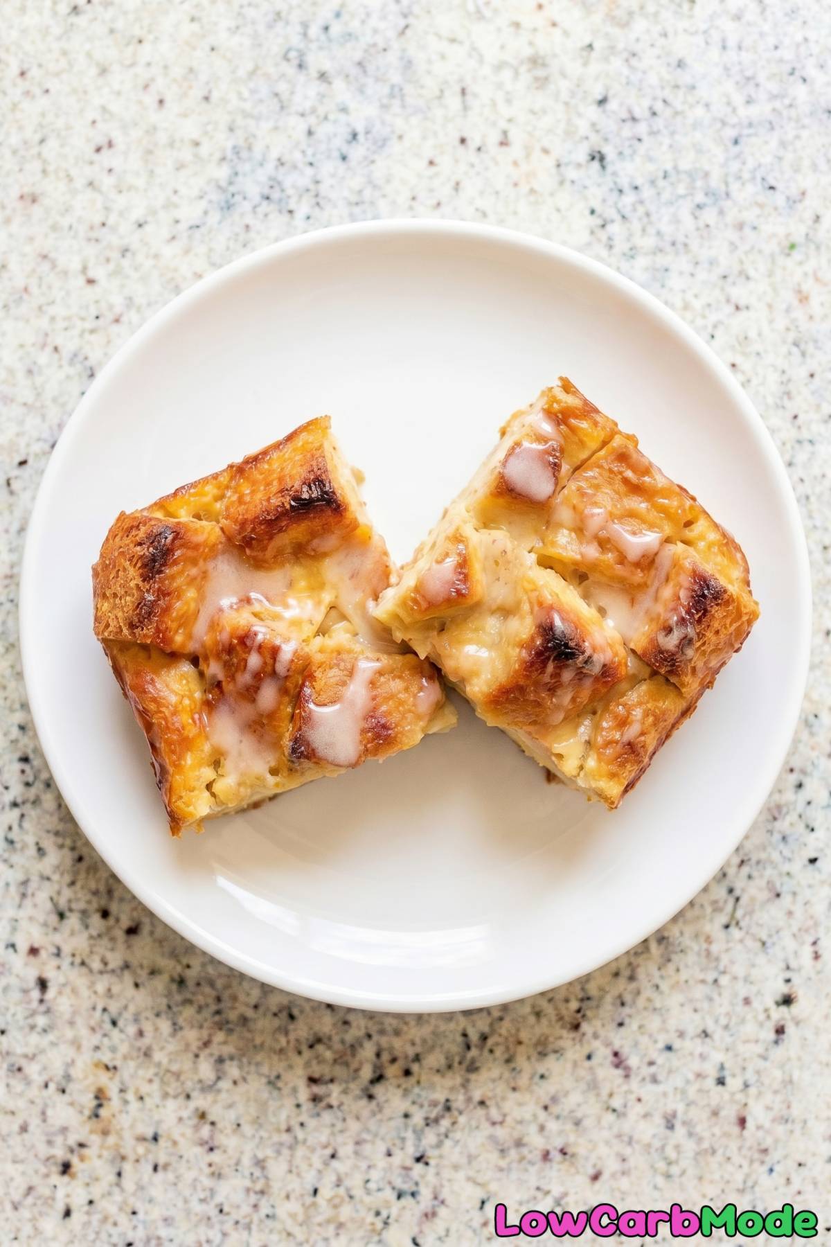 Indulgent keto glazed donut bread pudding