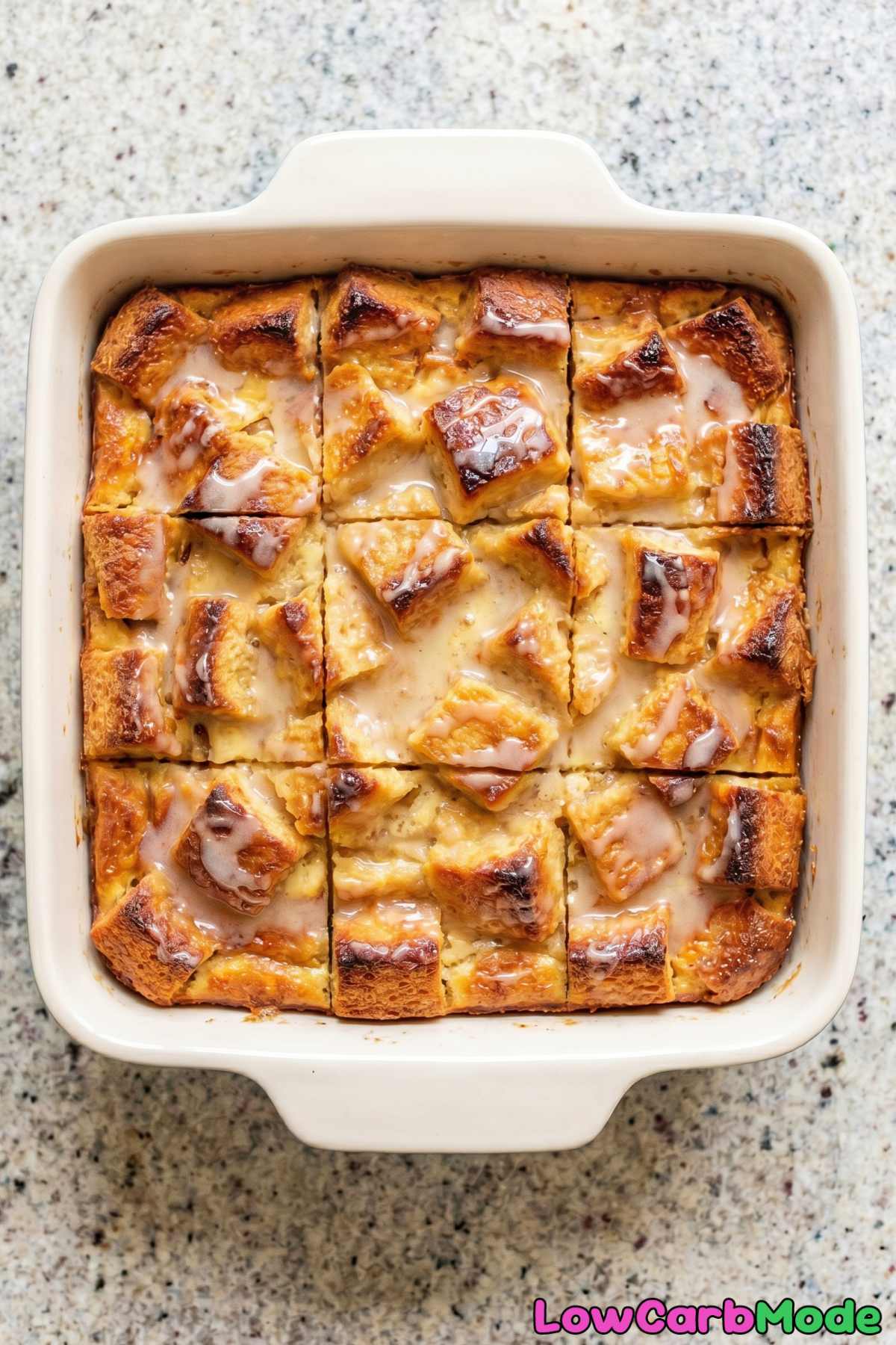 Luscious keto glazed donut bread pudding