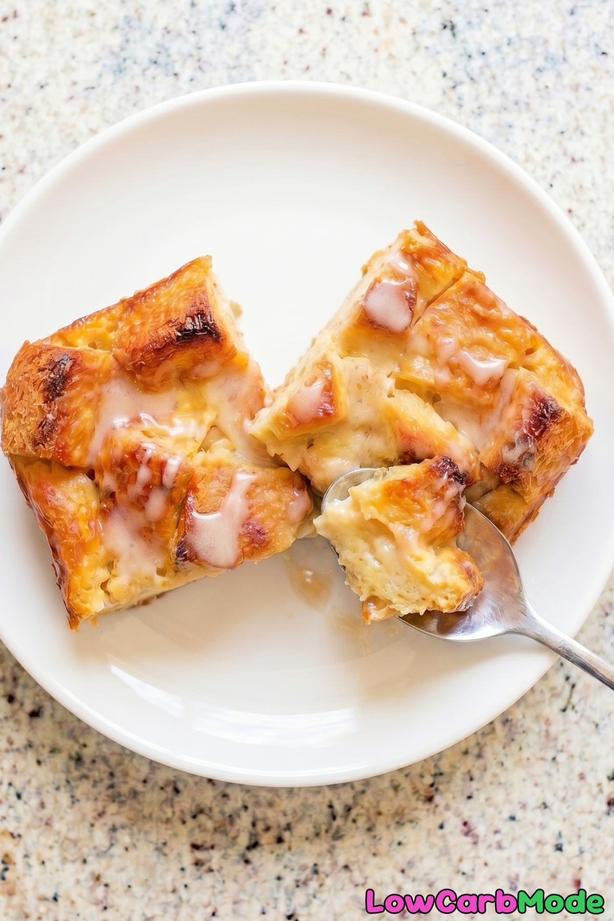 Decadent keto glazed donut bread pudding