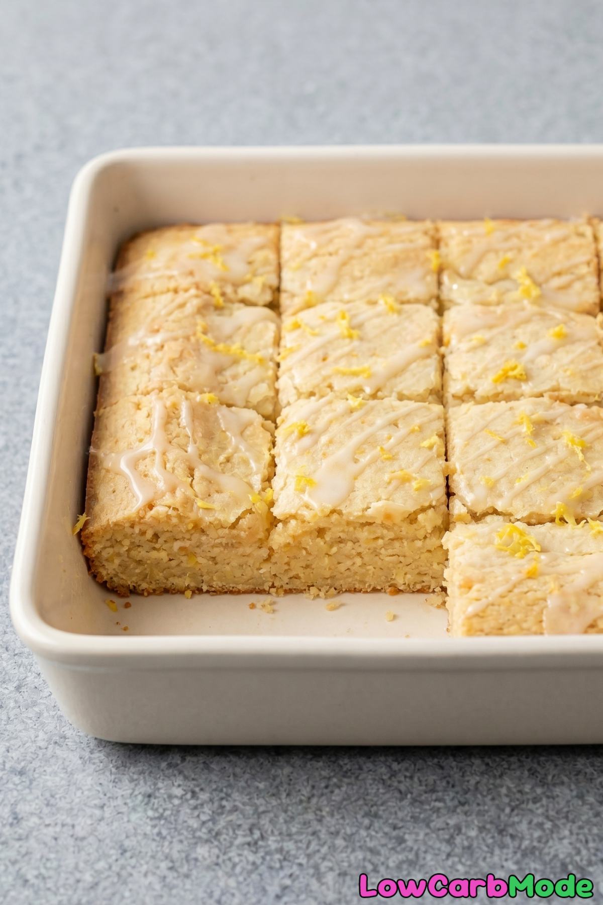 Tender keto lemon blondies glazed
