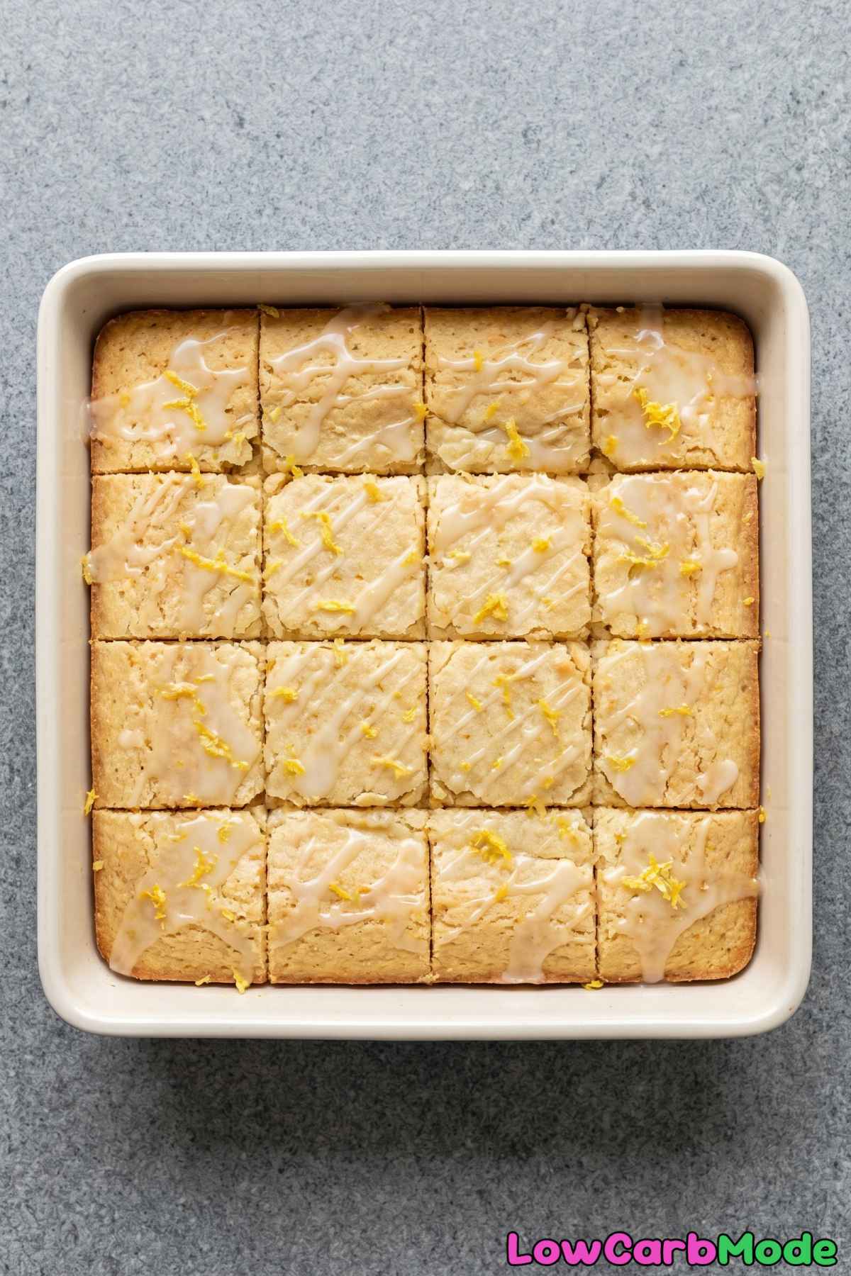 Keto glazed lemon blondies on a plate