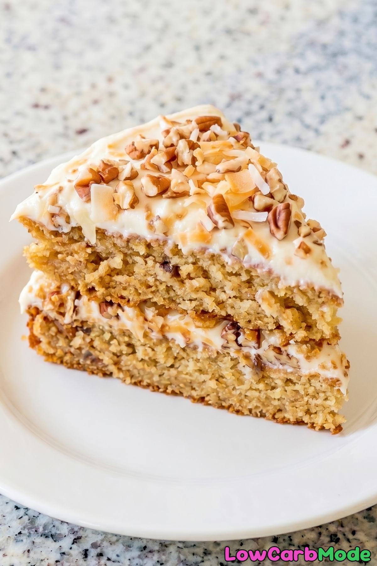 Moist keto Italian cream cake with frosting