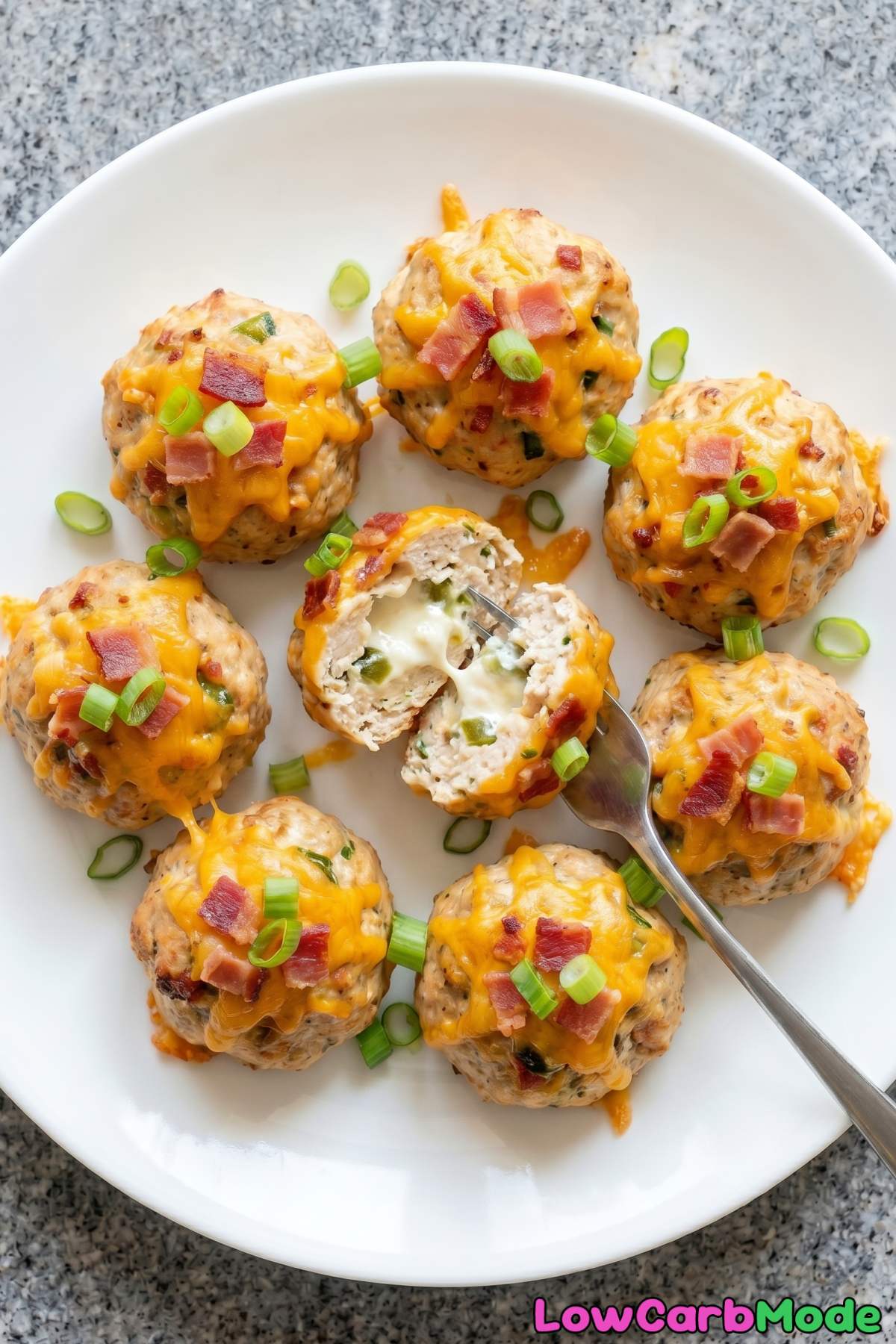 cheesy jalapeño popper meatballs on plate