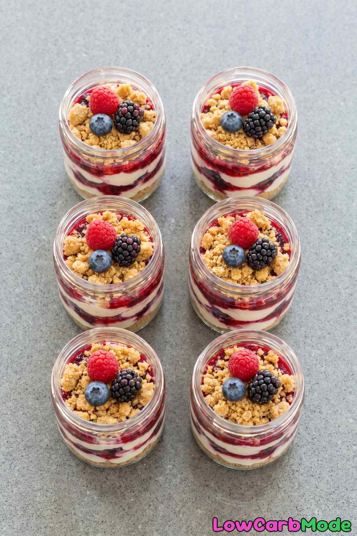 Irresistible keto layered berry cheesecake jars