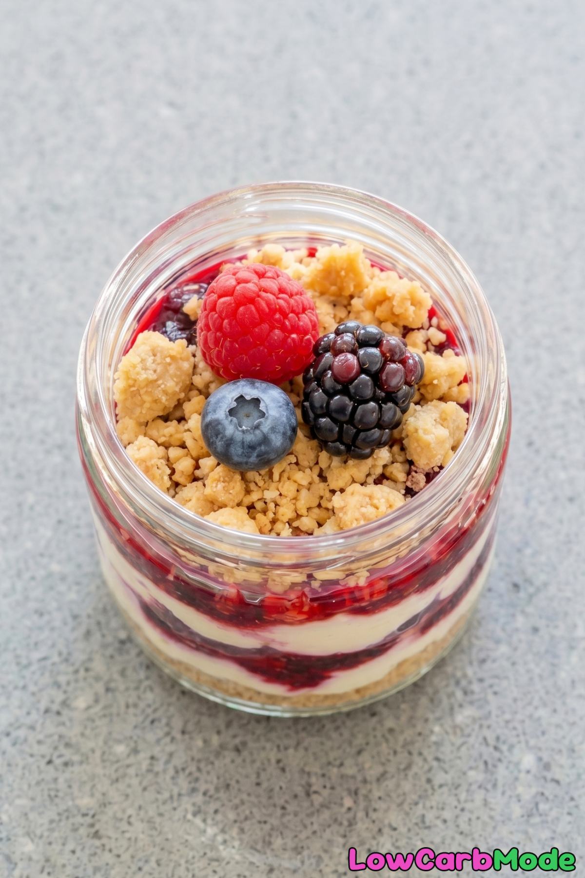 Luscious keto layered berry cheesecake jars