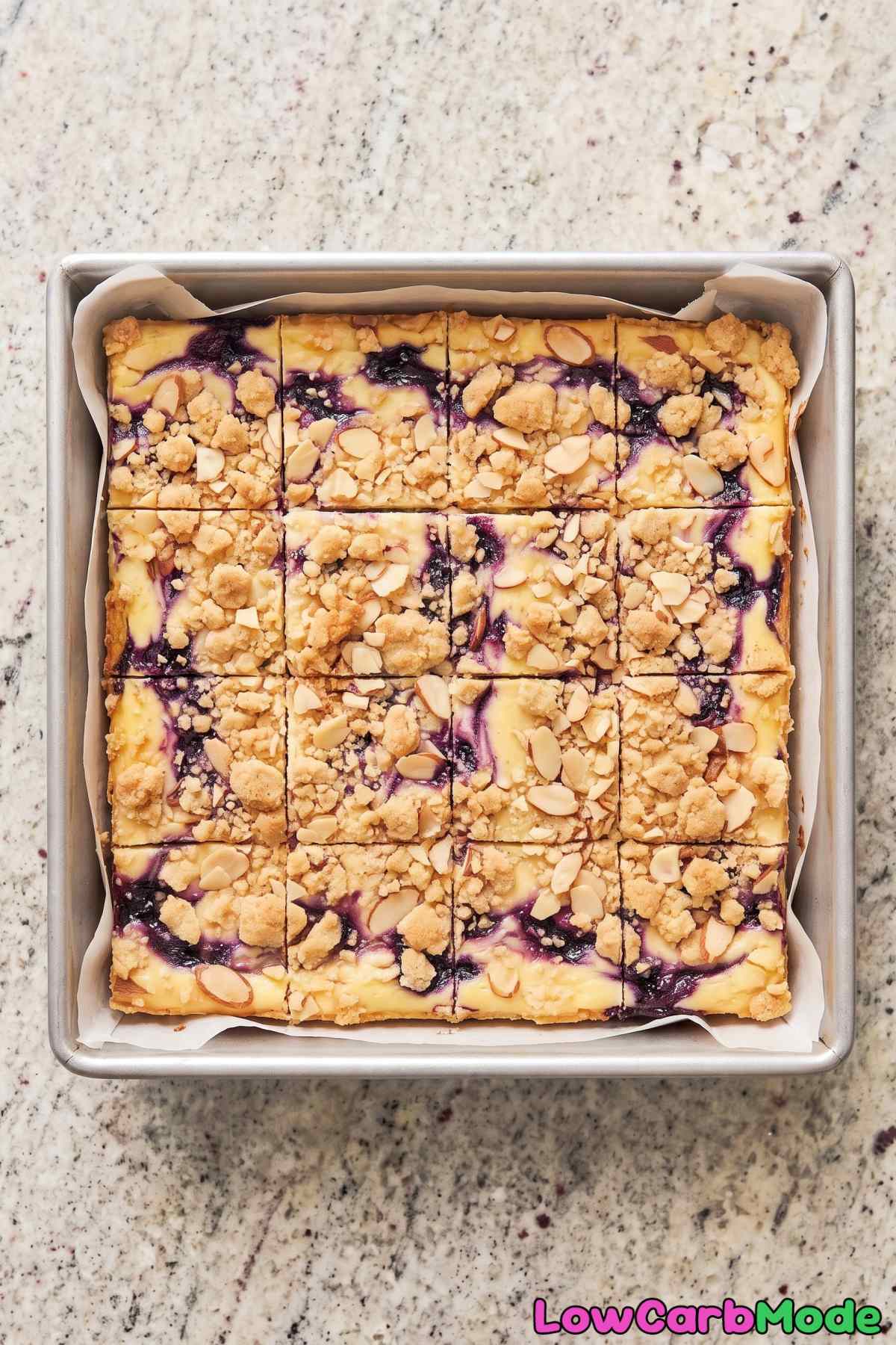 Creamy keto lemon blueberry crumb bars