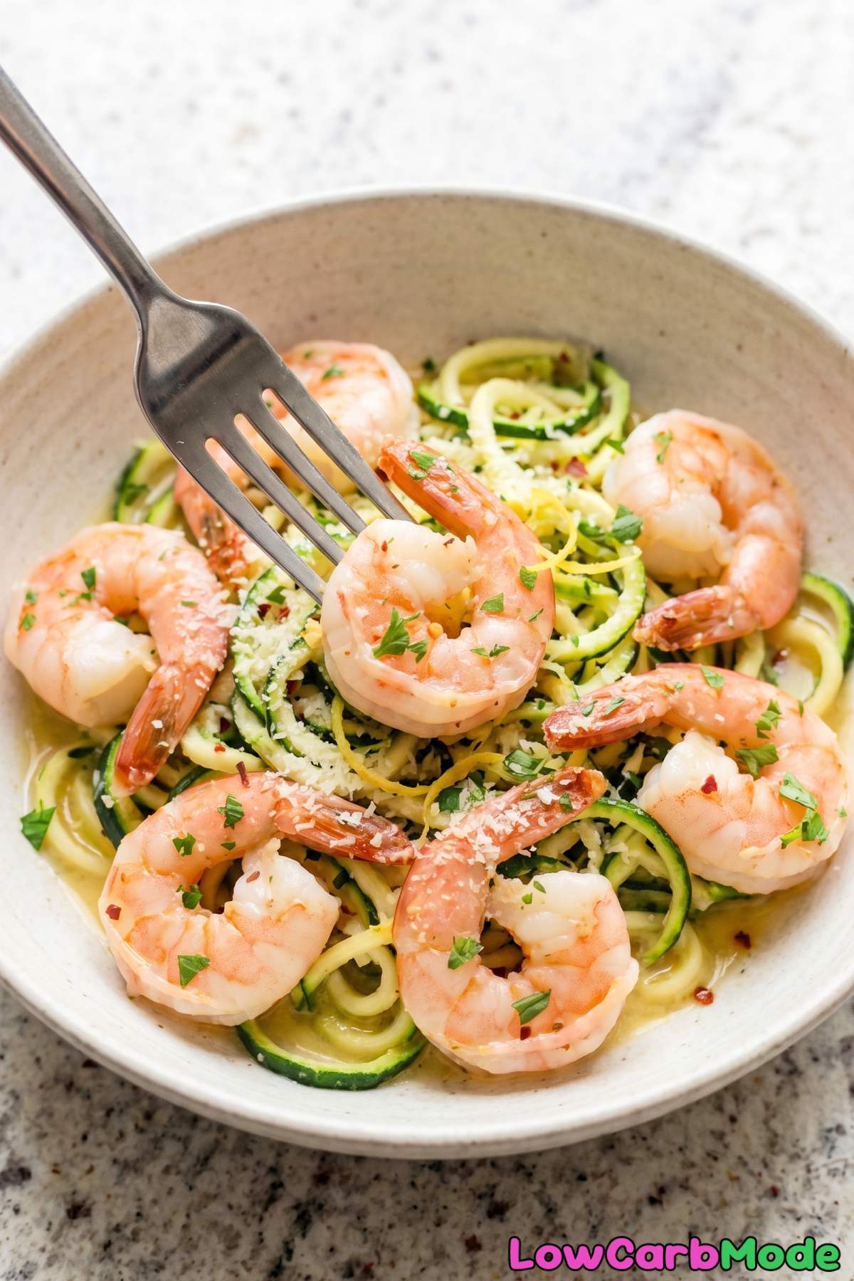 Buttery lemon garlic shrimp over zoodles