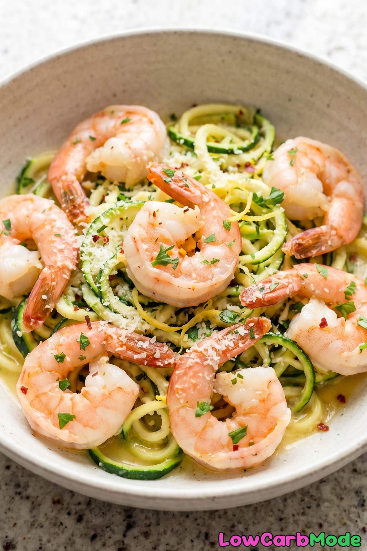 Keto lemon garlic butter shrimp zoodles