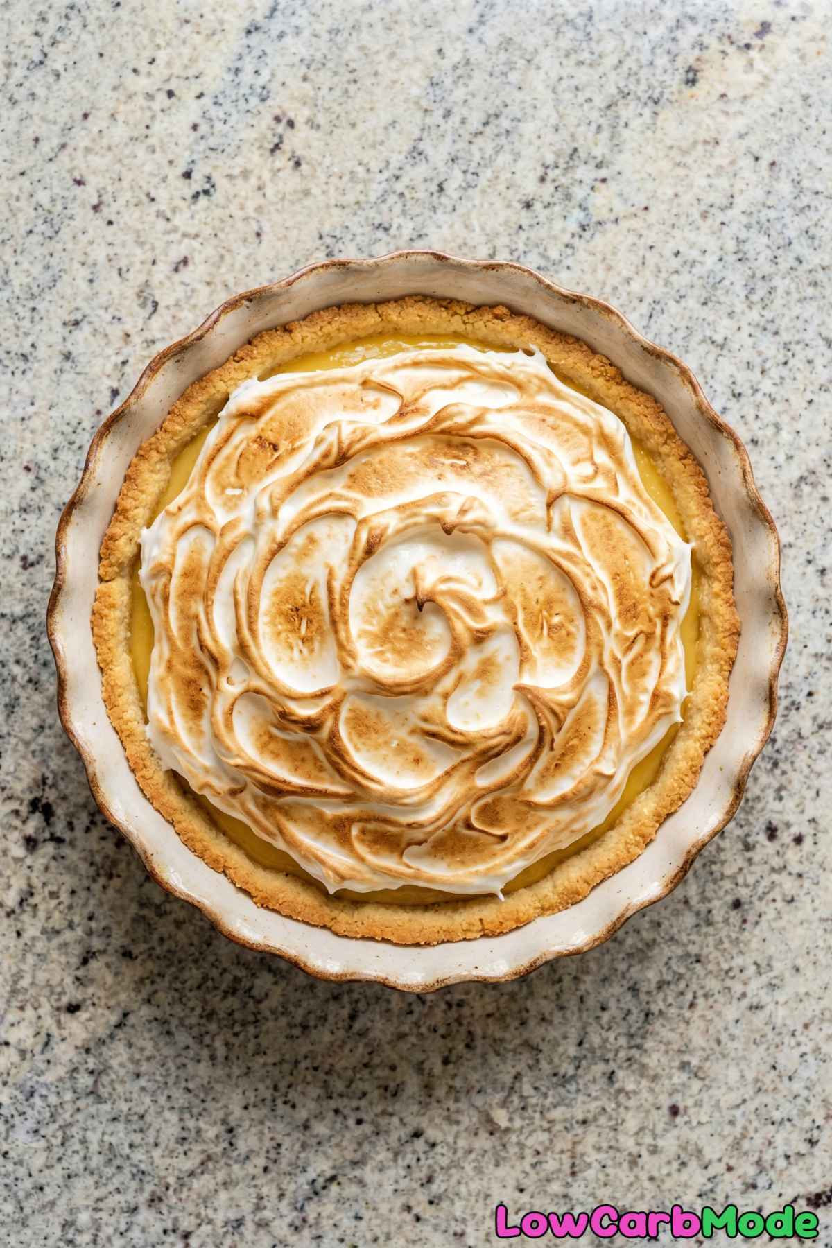 Golden keto lemon meringue pie dessert