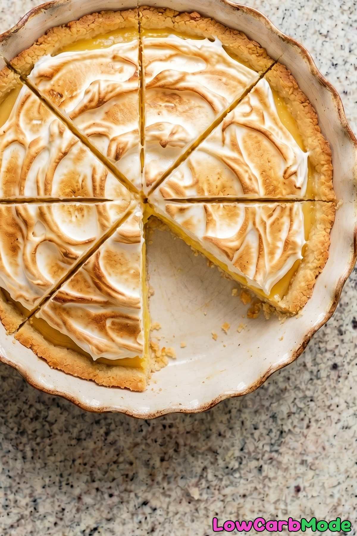 Toasted keto lemon meringue pie portion
