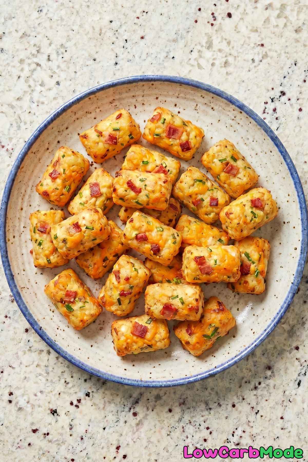 Warm keto loaded cauliflower tots plate
