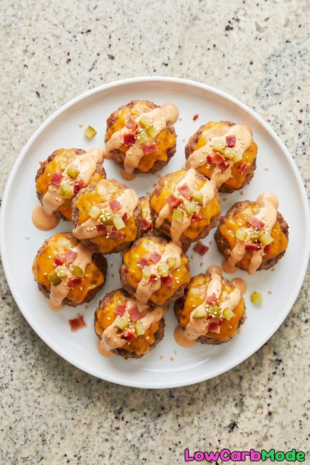 juicy keto cheeseburger meatballs on a plate