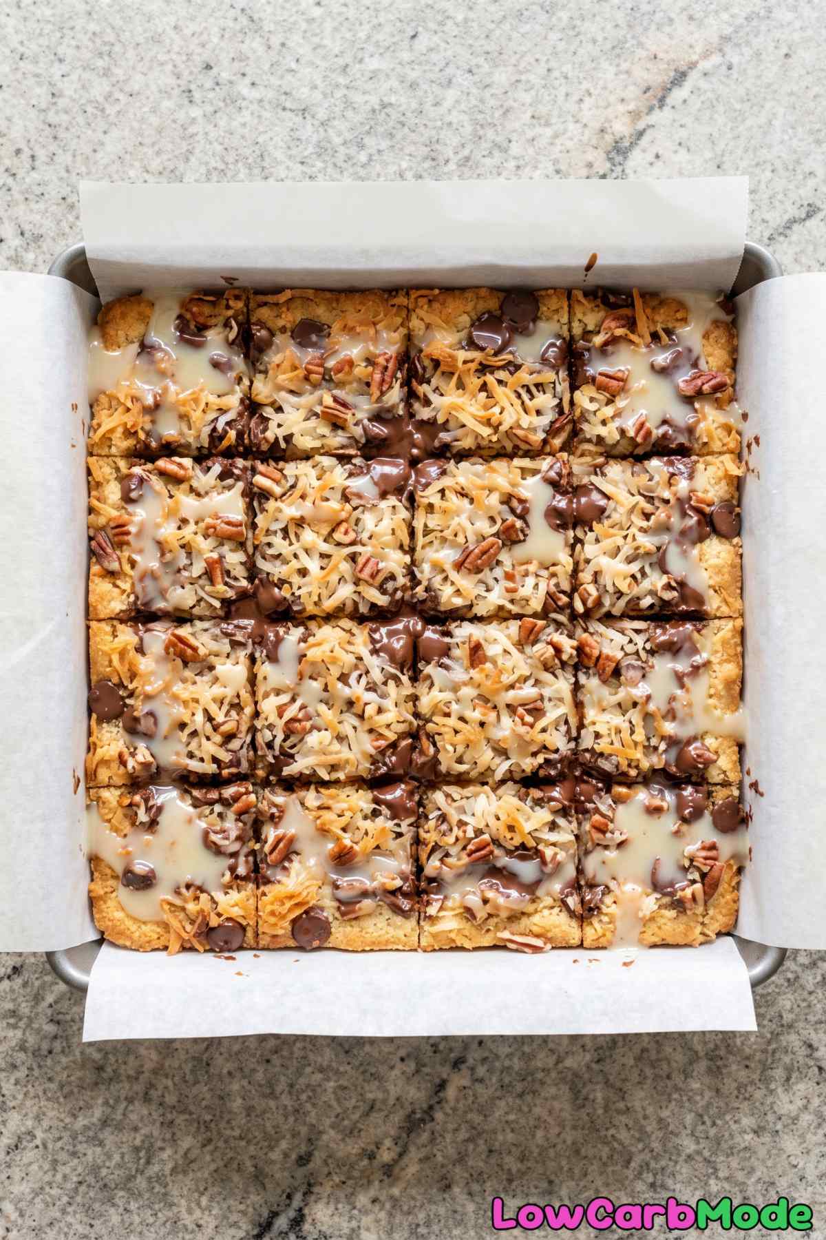 Layered keto magic cookie bars