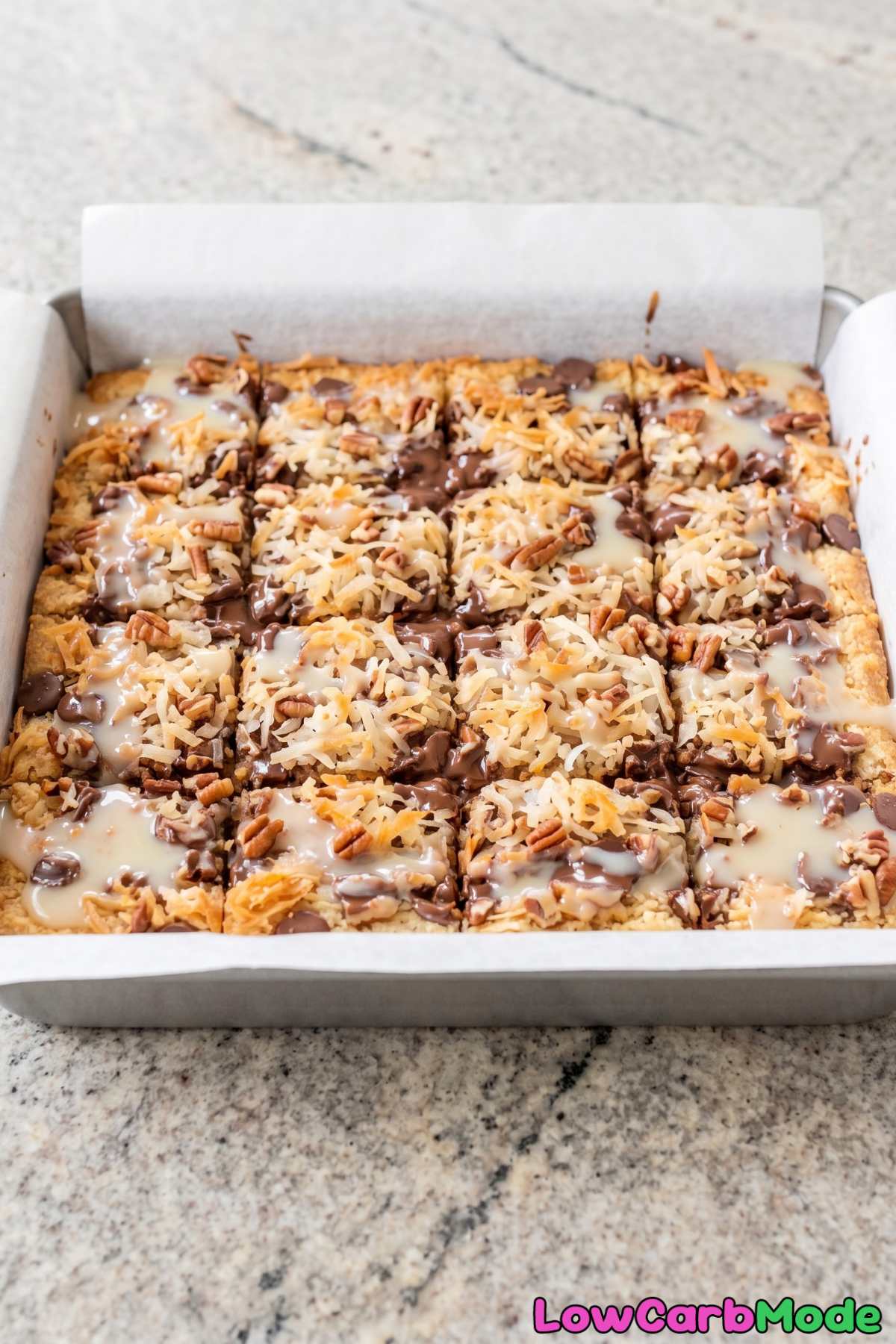 Sweet low carb magic cookie bars