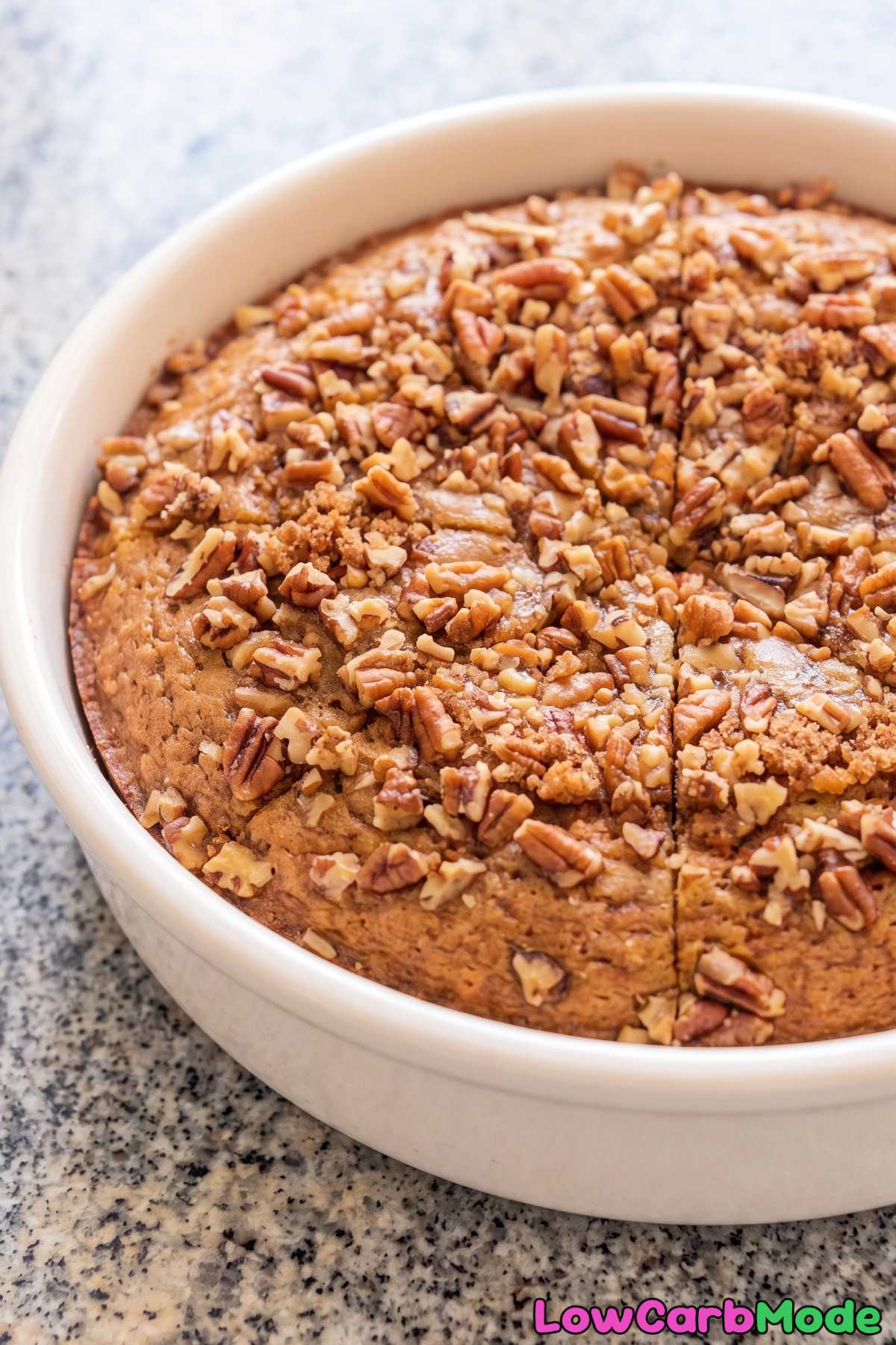 Keto yogurt cake with maple pecans