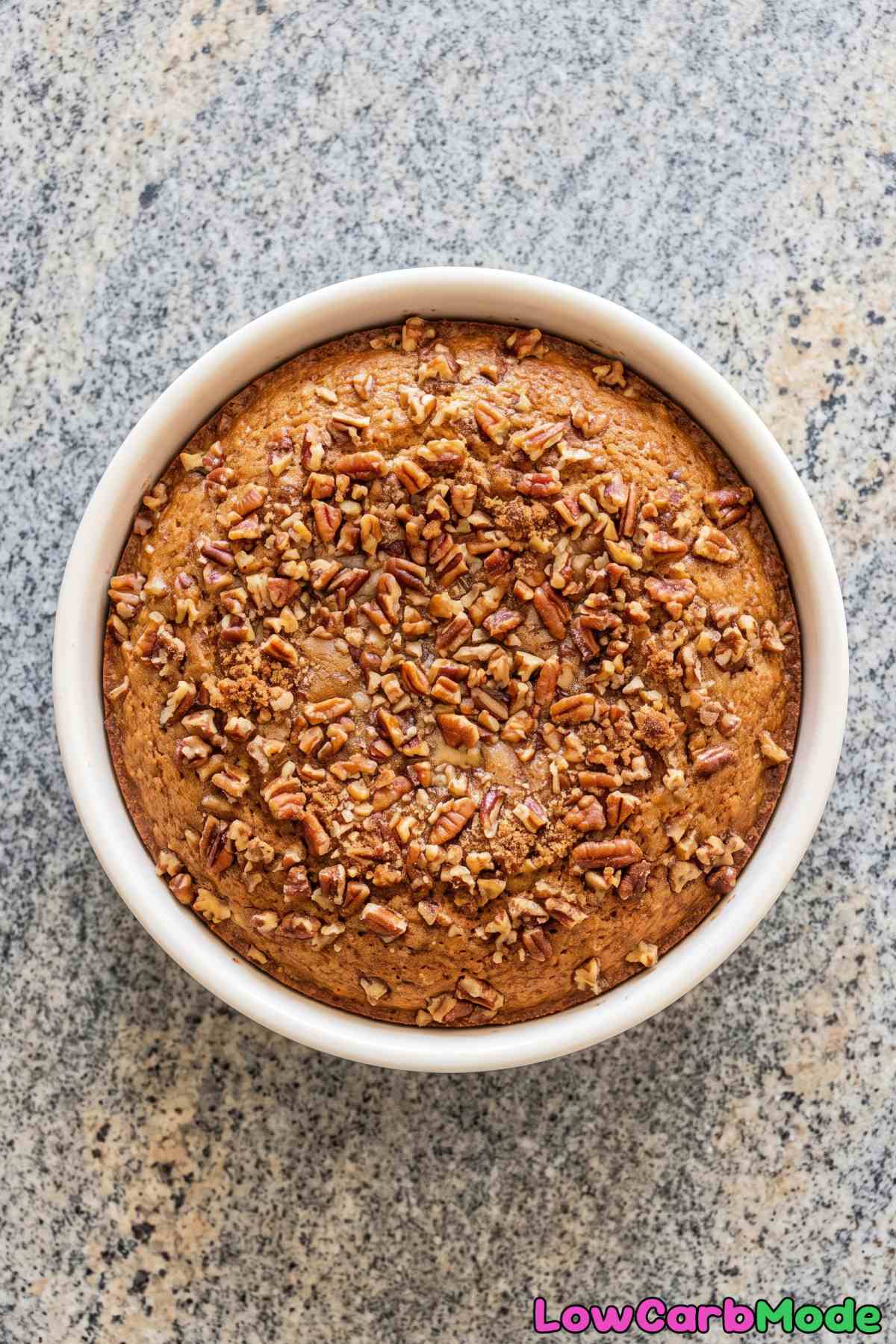 Keto maple pecan yogurt cake slice