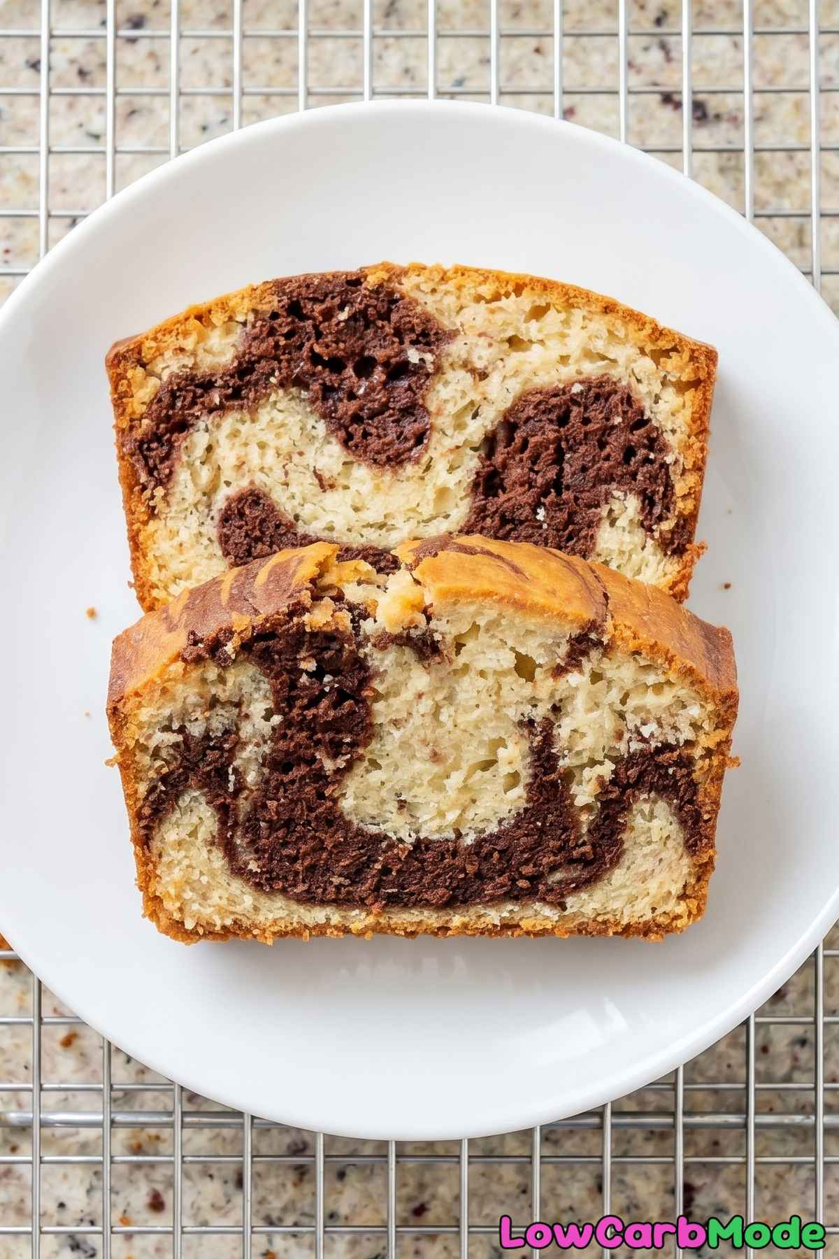 Tender keto marble pound cake serving