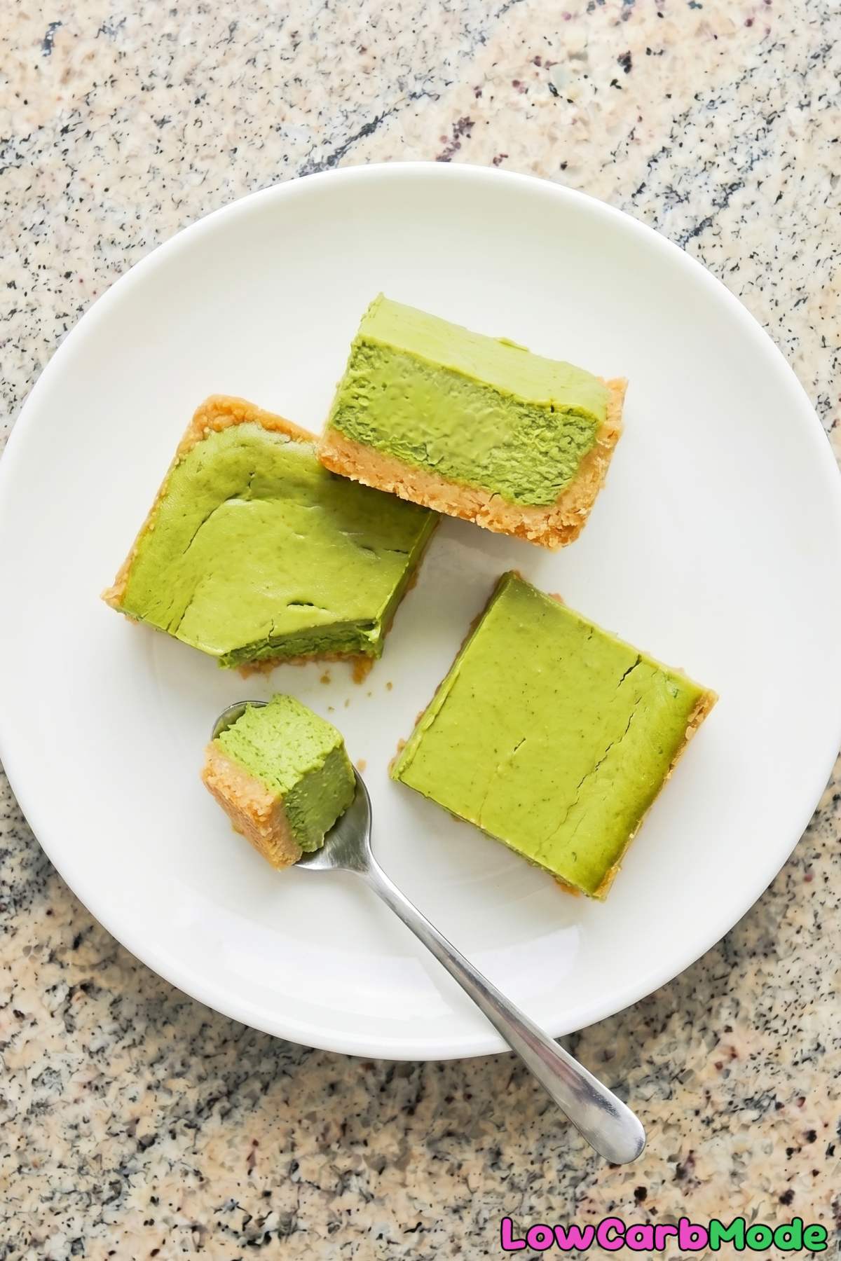 Gorgeous keto matcha cheesecake bars