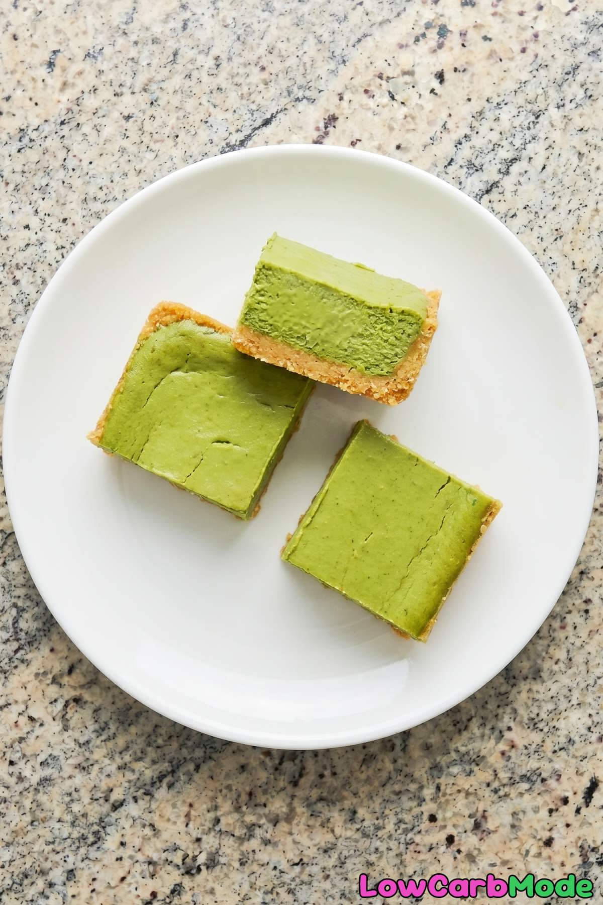 Velvety keto matcha cheesecake bars