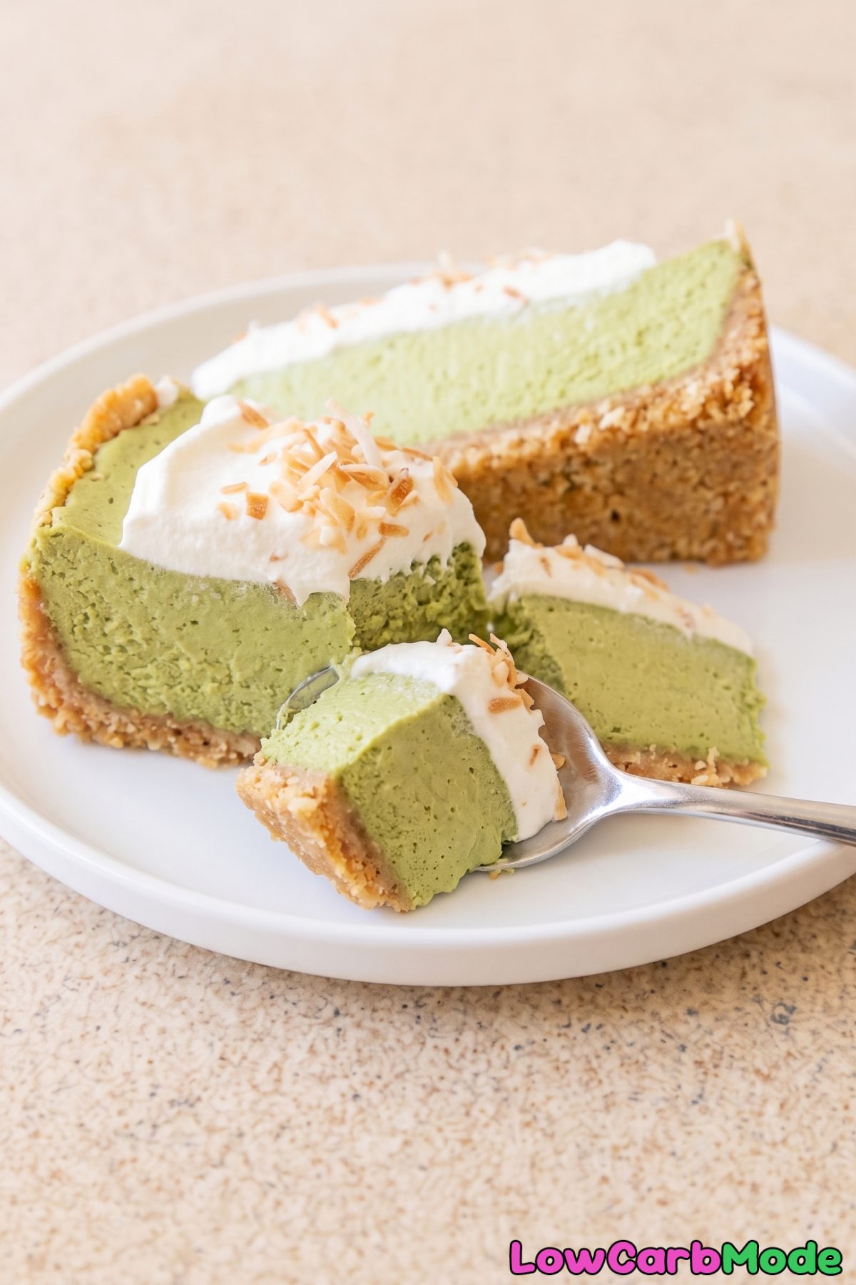 Green matcha coconut cheesecake slice