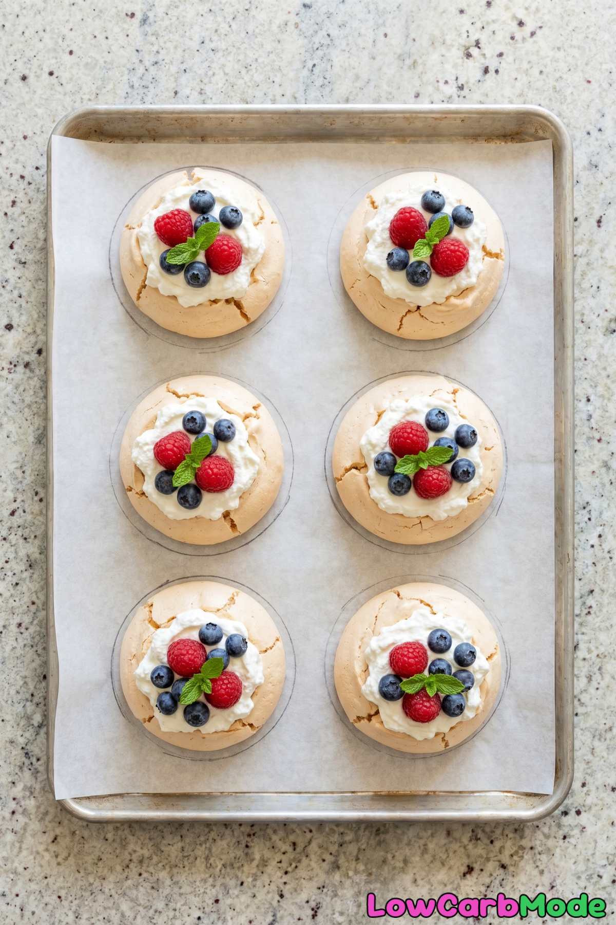 Gorgeous keto mini pavlovas with ripe berries