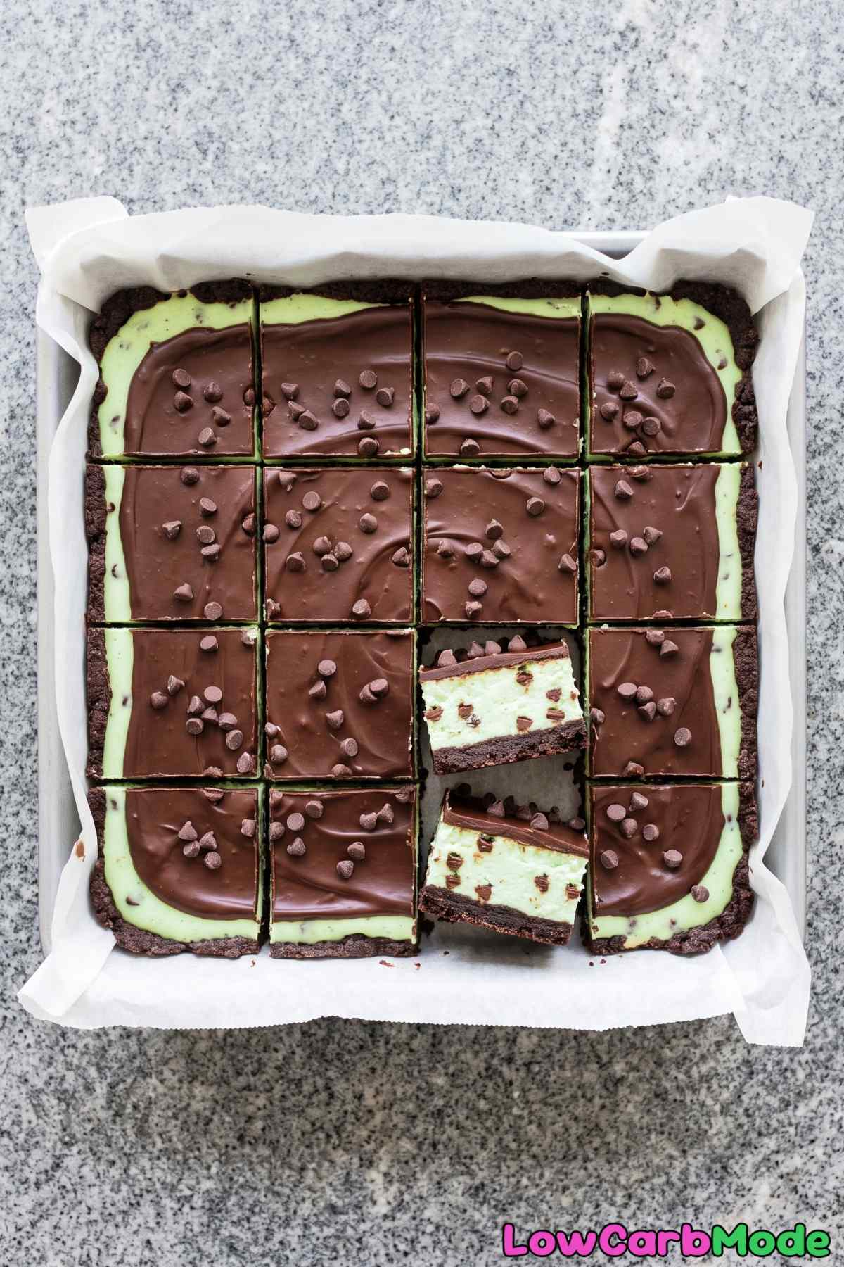Chilled mint chocolate chip cheesecake squares