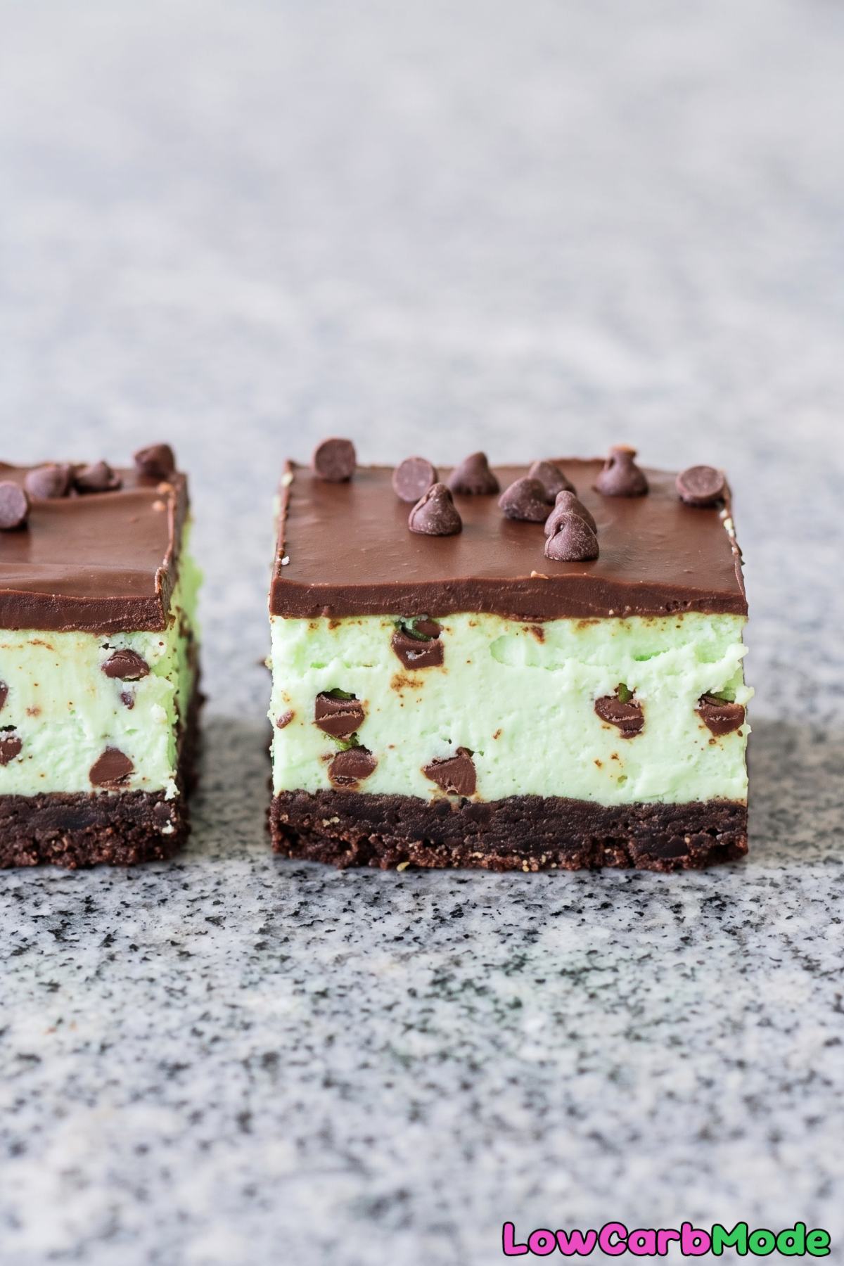 Cool mint chocolate chip keto cheesecake bars
