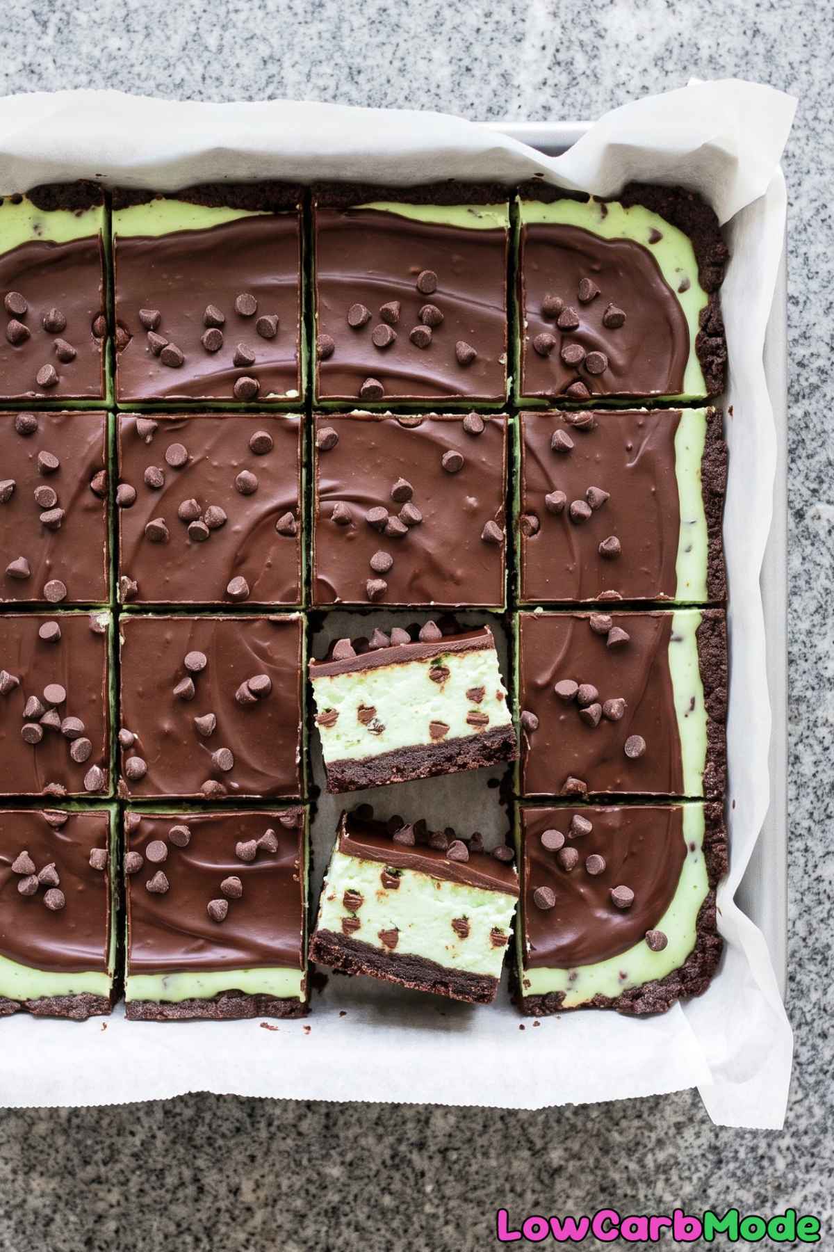 Smooth keto mint cheesecake with chocolate chips