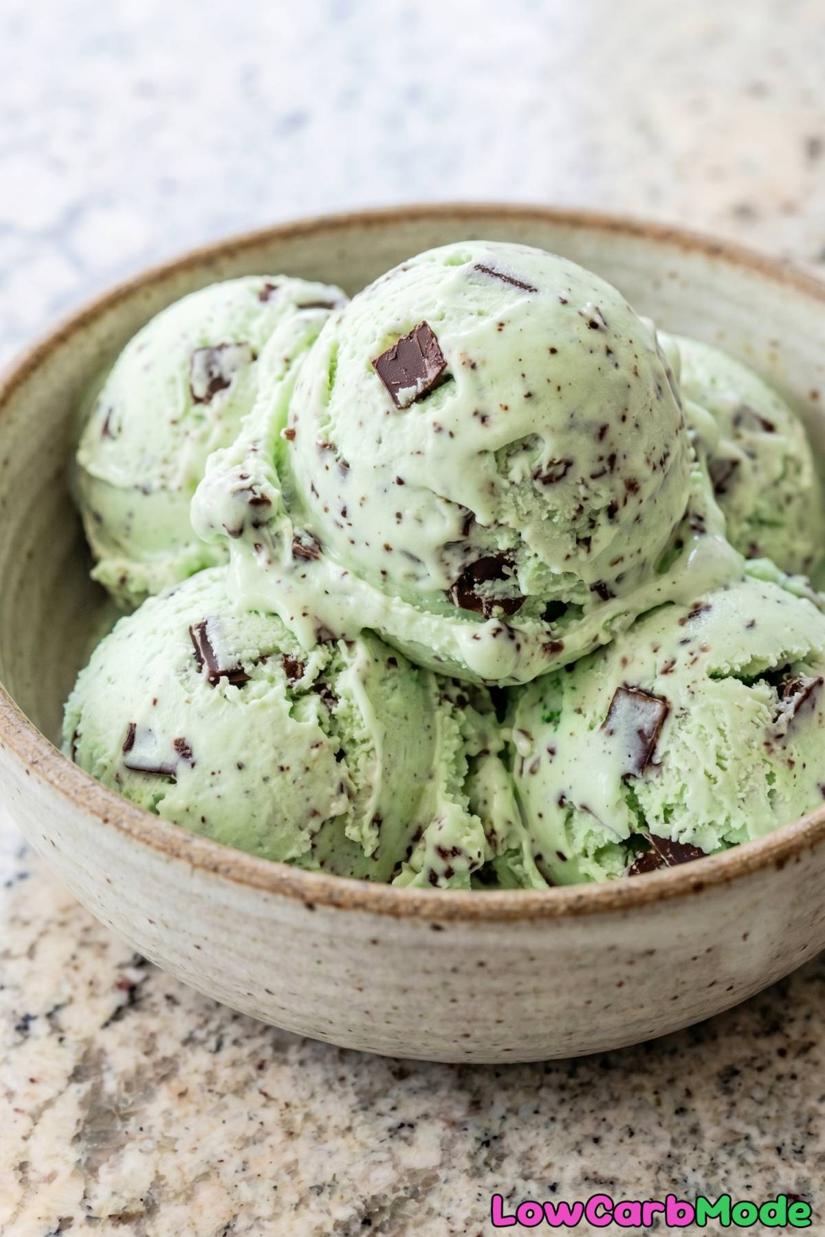 Decadent keto mint chocolate chip ice cream