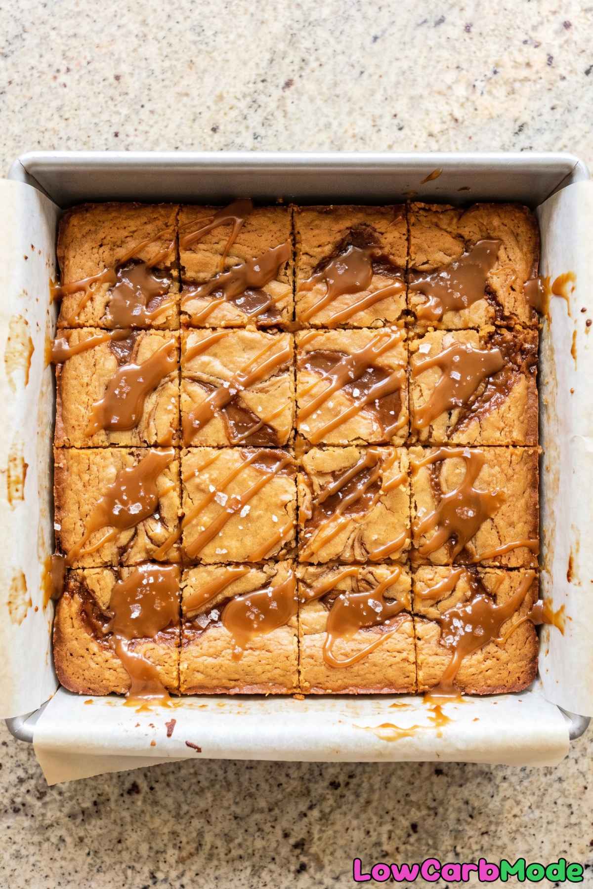 Freshly cut keto miso caramel bars