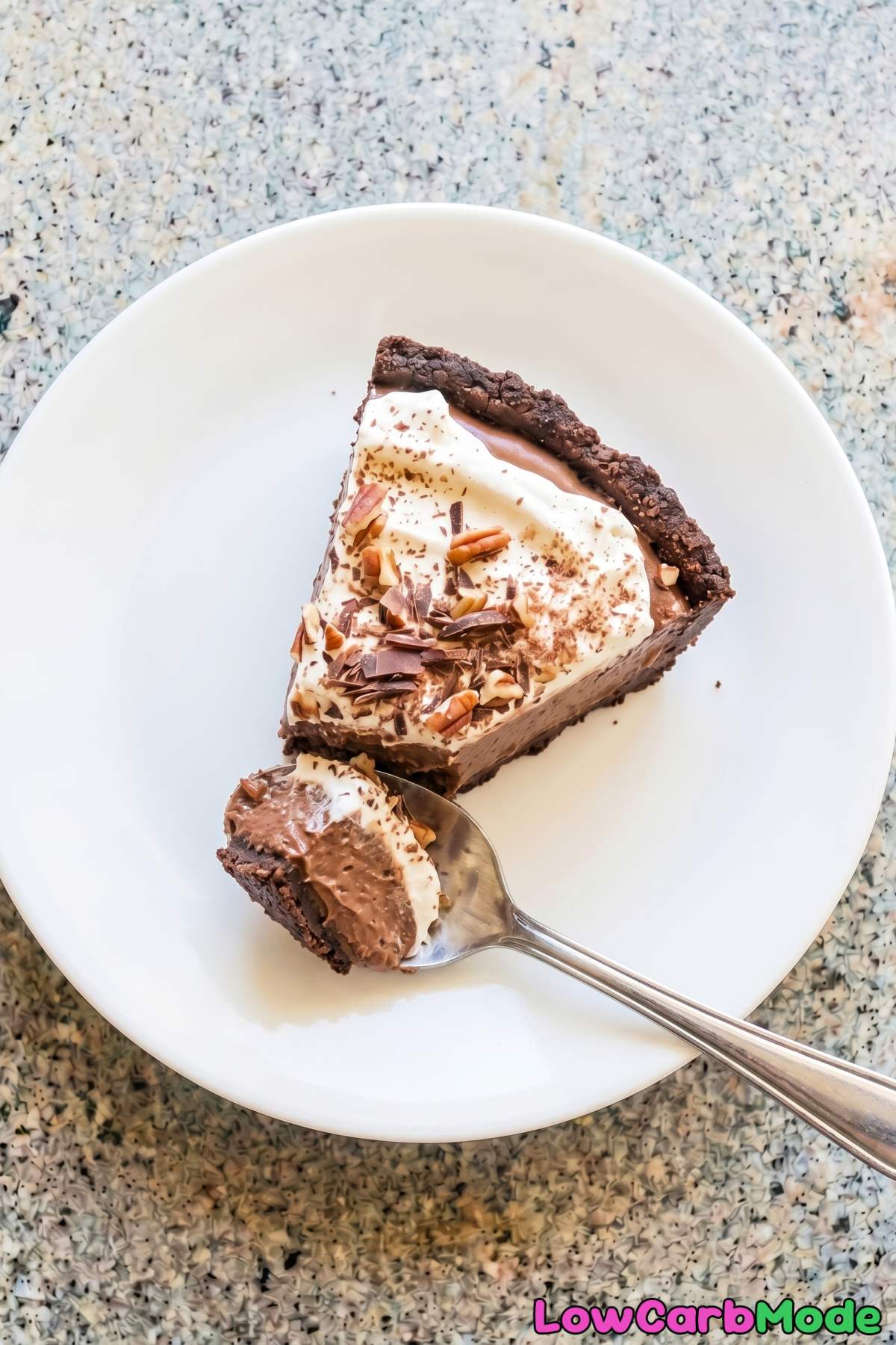 Indulgent keto Mississippi mud pie piece