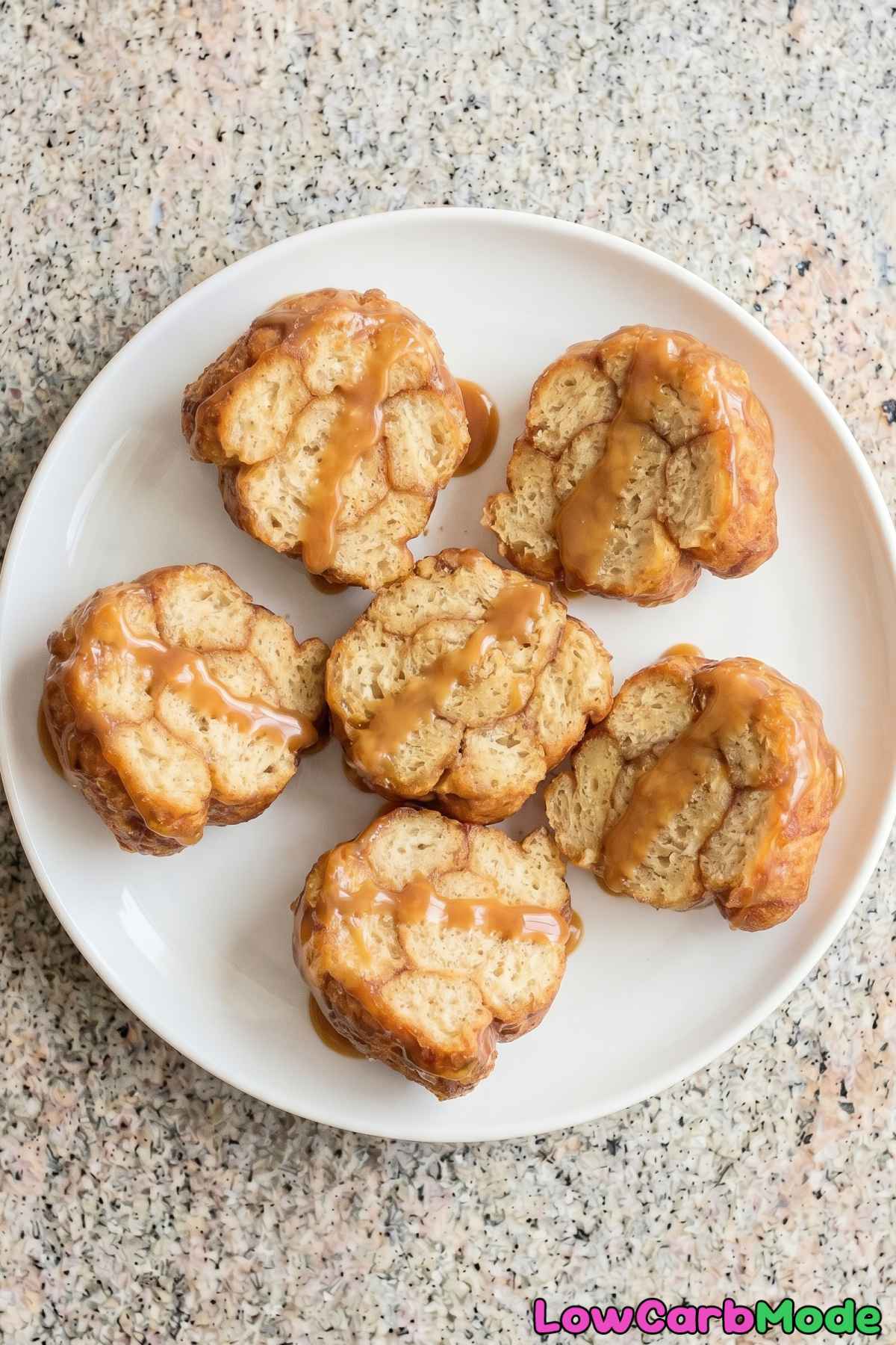 soft keto monkey bread with glaze