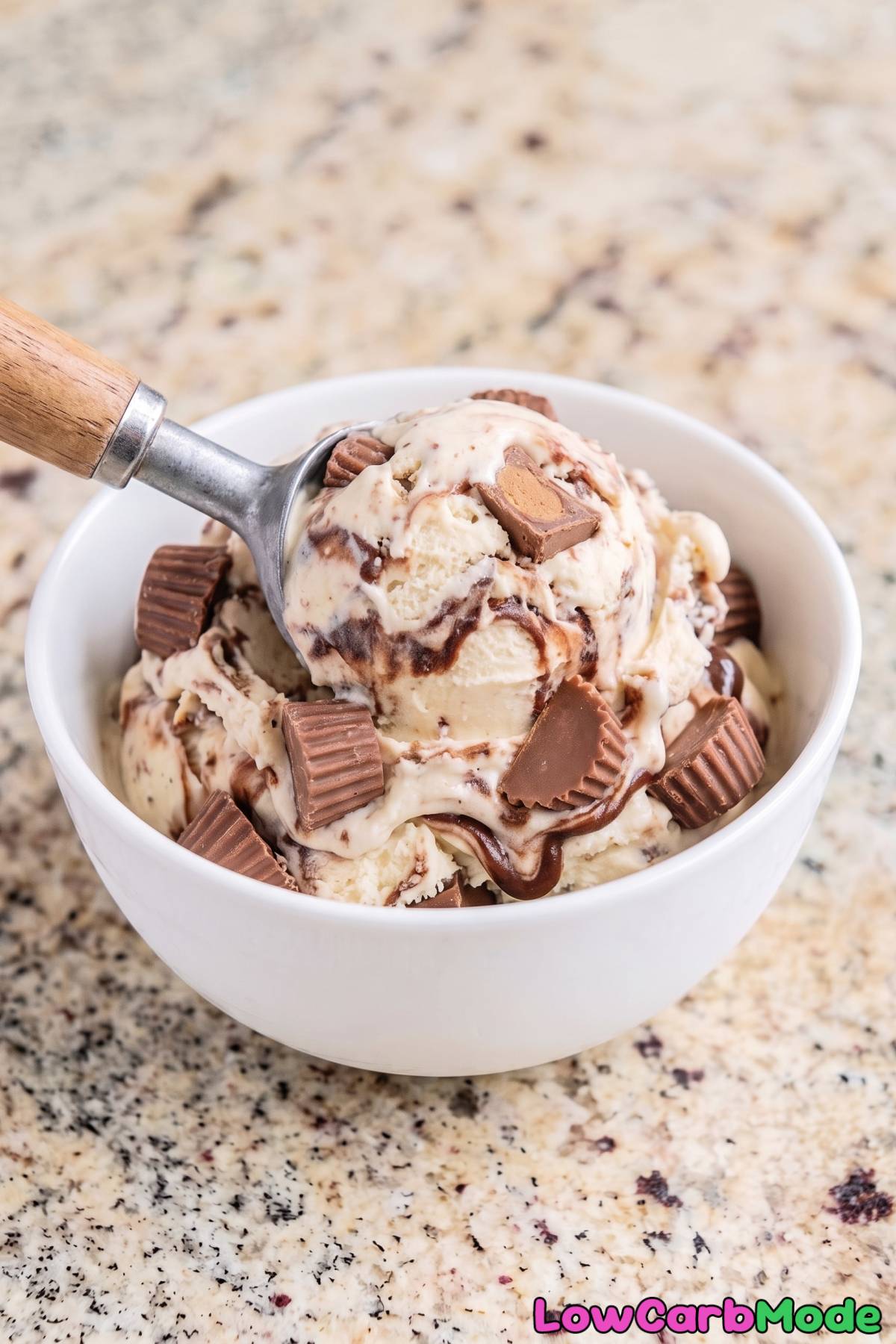Fresh scoop of keto moose tracks ice cream