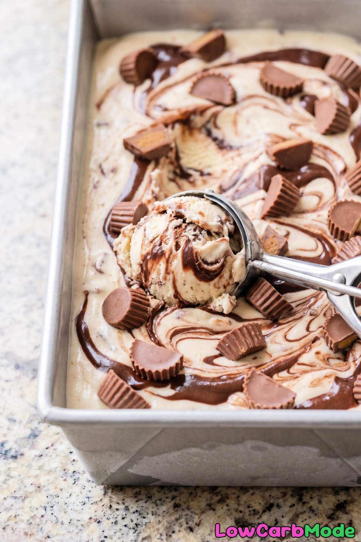 Low carb moose tracks ice cream in a dish